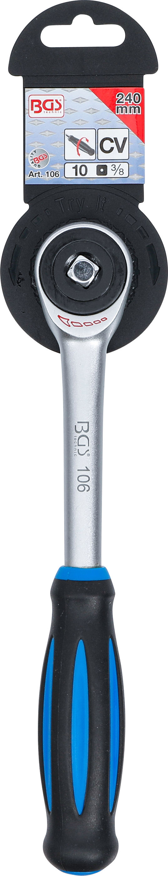 BGS Umschaltknarre mit Drehgriff | Abtrieb Außenvierkant 10 mm (3/8")