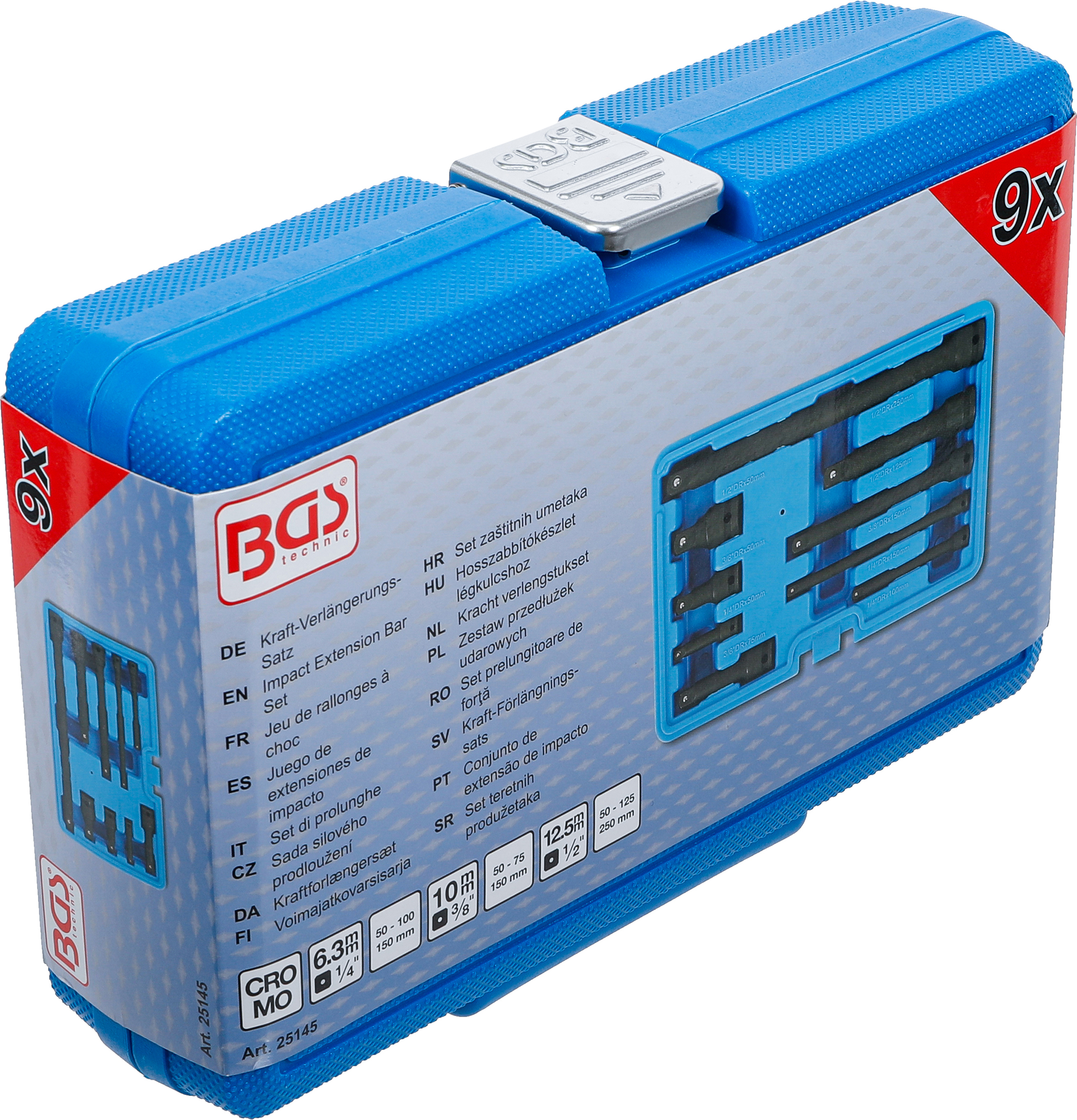 BGS Kraft-Verlängerungs-Satz | 6,3 mm (1/4") / 10 mm (3/8") / 12,5 mm (1/2") | 9-tlg.