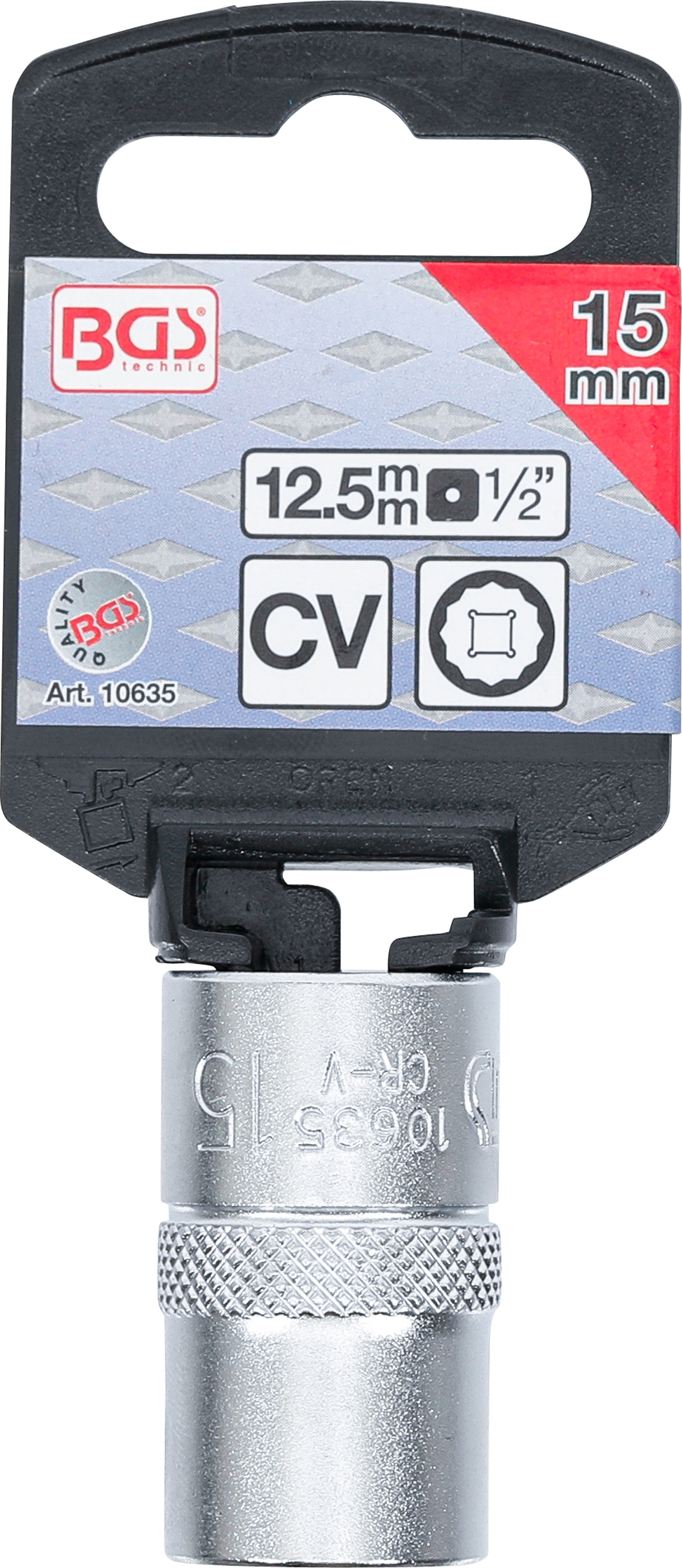BGS Steckschlüssel-Einsatz Zwölfkant | Antrieb Innenvierkant 12,5 mm (1/2") | SW 15 mm
