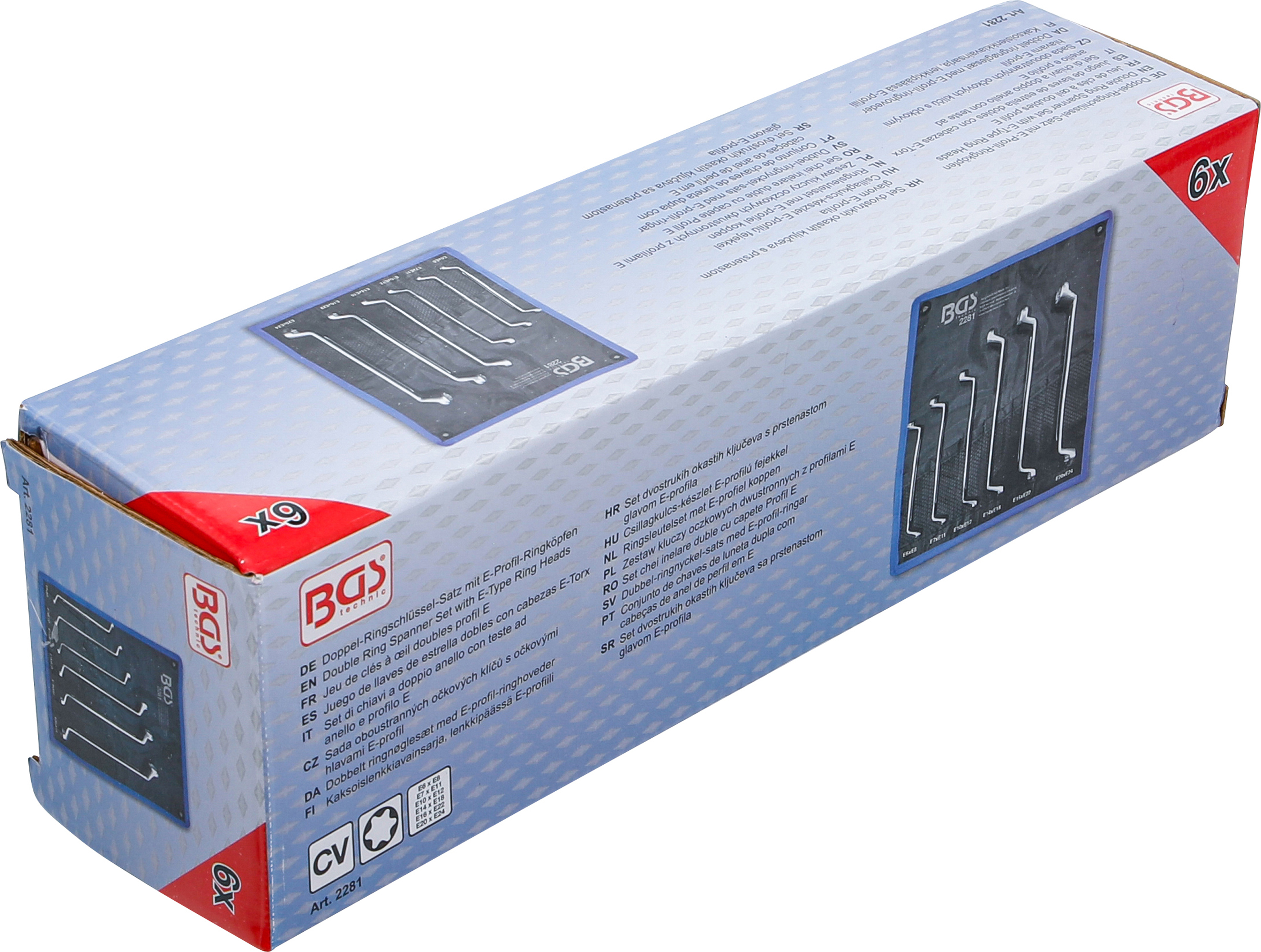 BGS Doppel-Ringschlüssel-Satz mit E-Profil-Ringköpfen | gekröpft | SW E6 - E24 | 6-tlg.