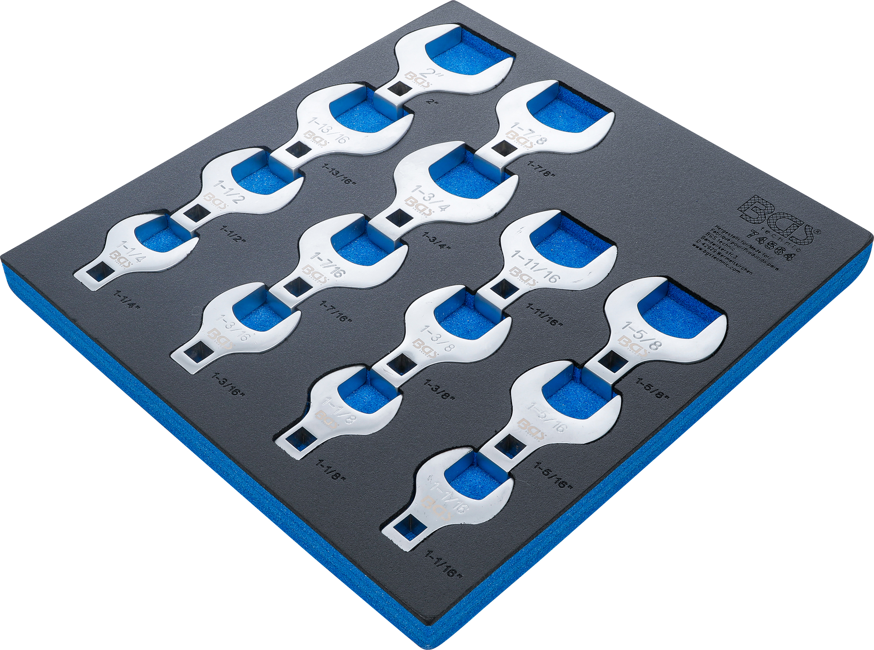 BGS Werkstattwageneinlage 2/3: Hahnenfußschlüssel-Satz | Antrieb Innenvierkant 12,5 mm (1/2") | Zollgrößen | 14-tlg.