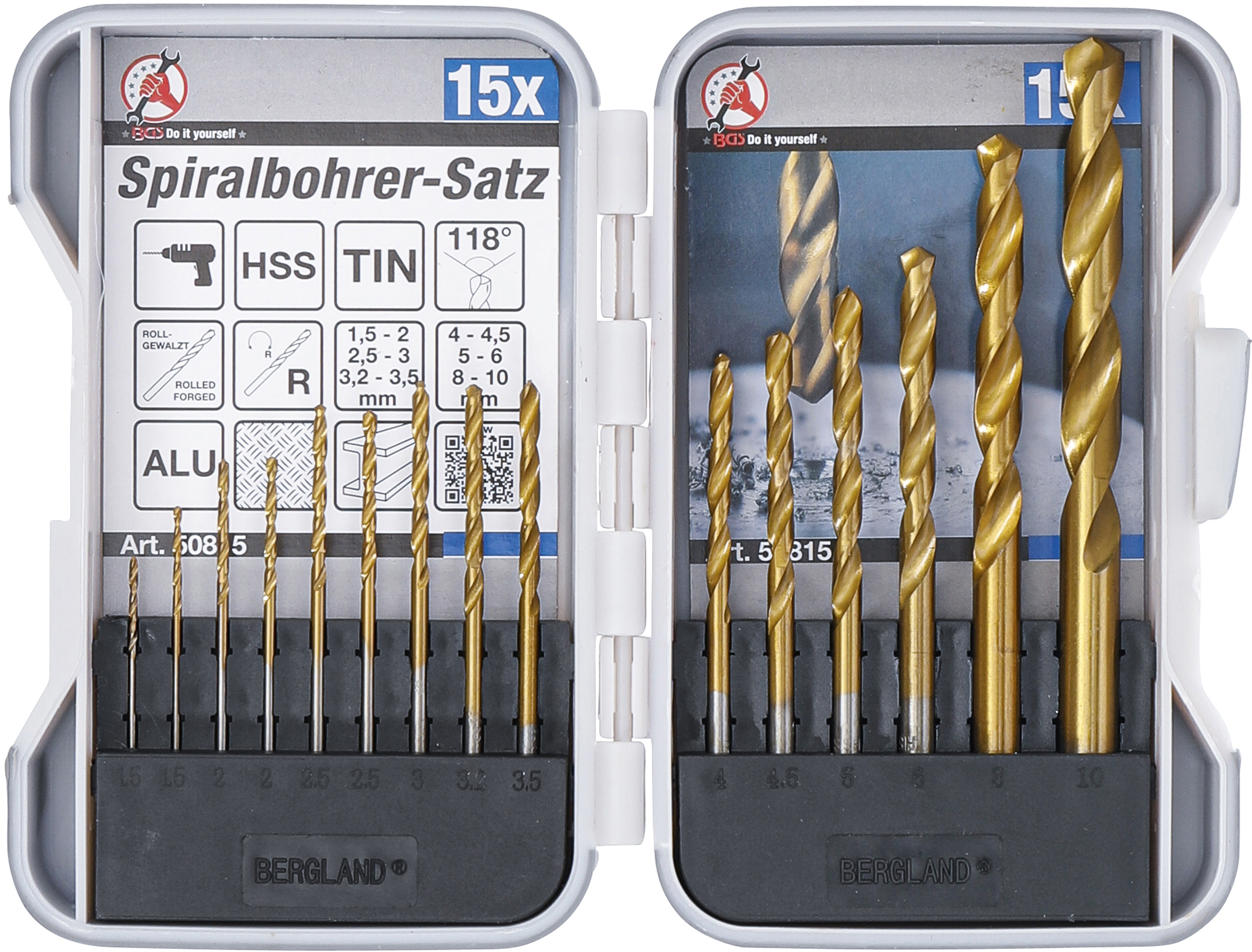 BGS HSS-Spiralbohrer-Satz | titan-nitriert | 1,5 - 10 mm | 15-tlg.