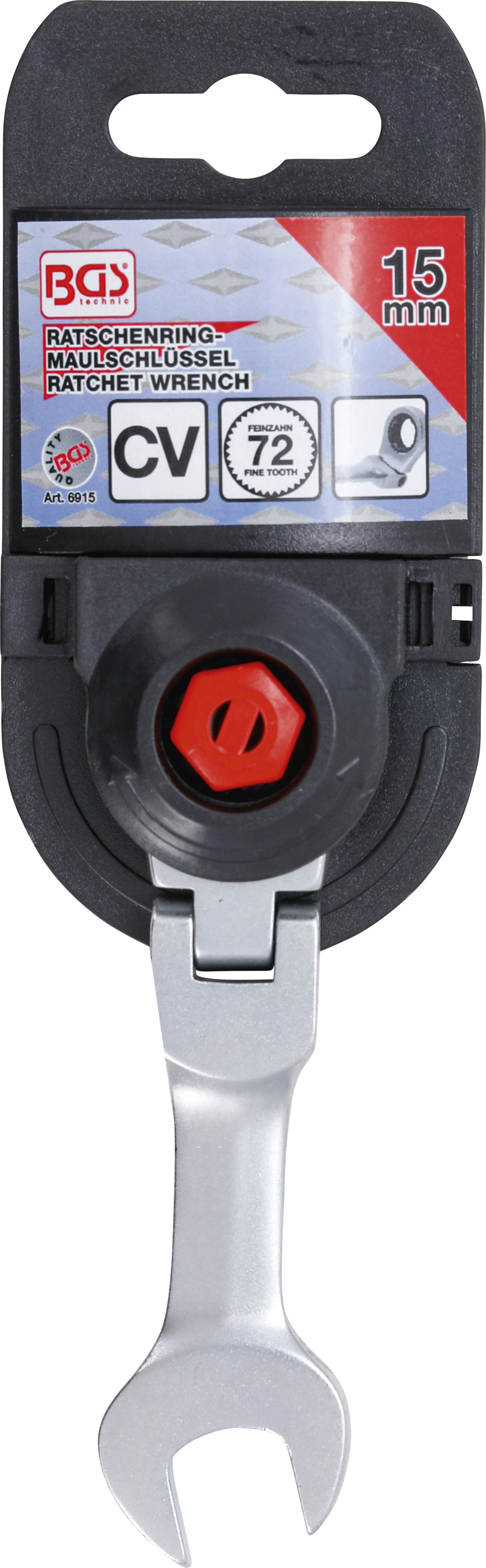 BGS Ratschenring-Maulschlüssel | kurz | abwinkelbar | SW 15 mm