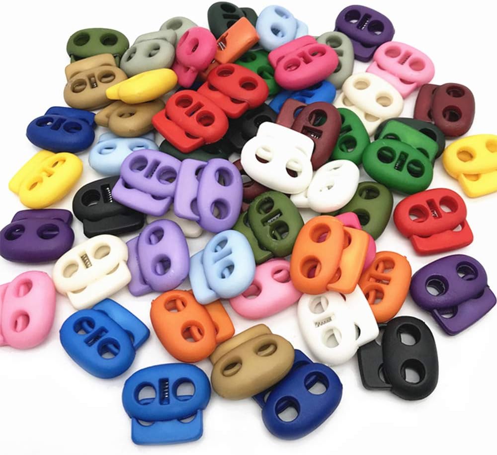 IWILCS 50 Pcs Kordelstopper, Kordelklemme(Doppellochung), Runde Kordelstopper Kunststoff, für Schnurenden, für das Camping, Wandern, den Sport, Rucksä