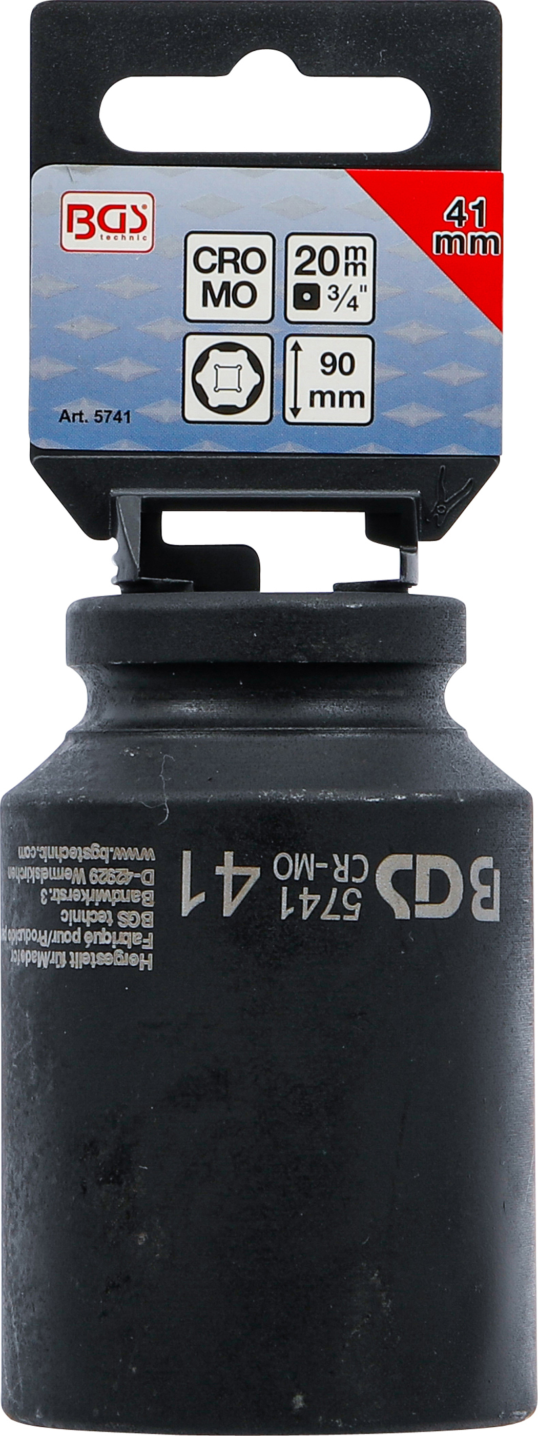 BGS Kraft-Steckschlüssel-Einsatz Sechskant, tief | Antrieb Innenvierkant 20 mm (3/4") | SW 41 mm