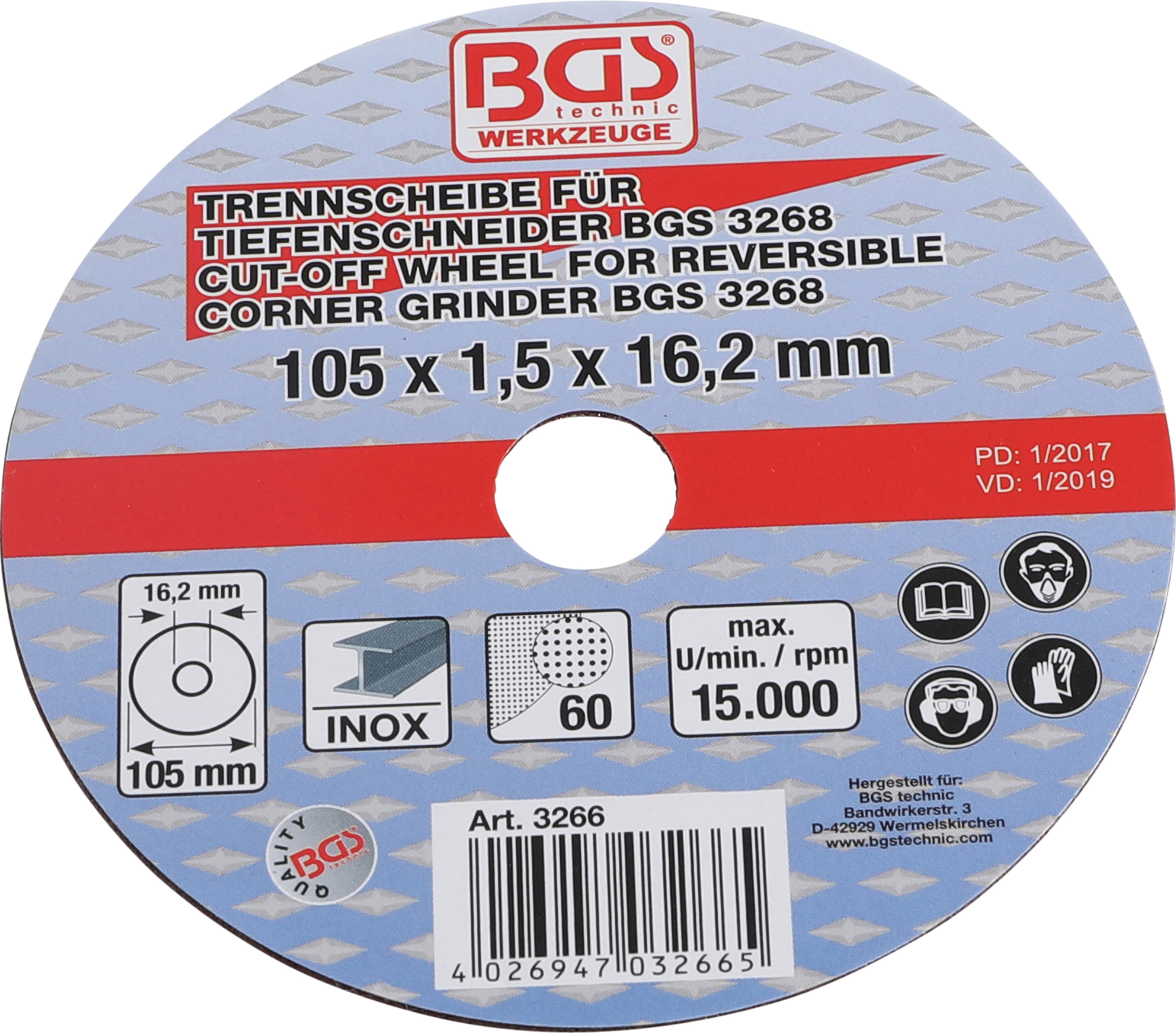 BGS Trennscheibe für BGS Tiefenschneider | Ø 105 x 1,5 x 16,2 mm