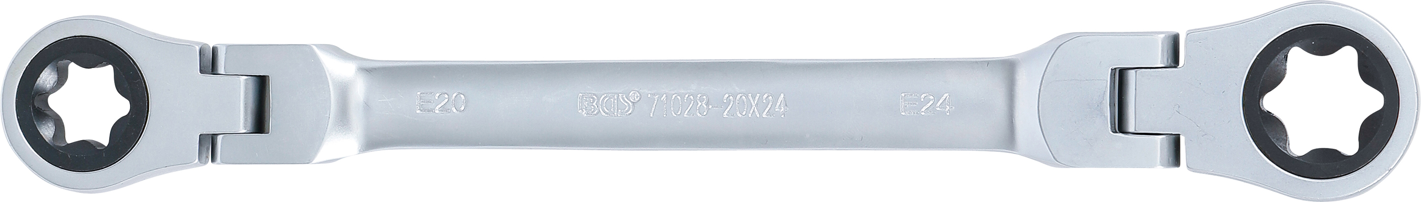 BGS Doppel-Ratschen-Ringschlüssel | abwinkelbar | mit E-Profil Ringköpfen | SW E20 x E24