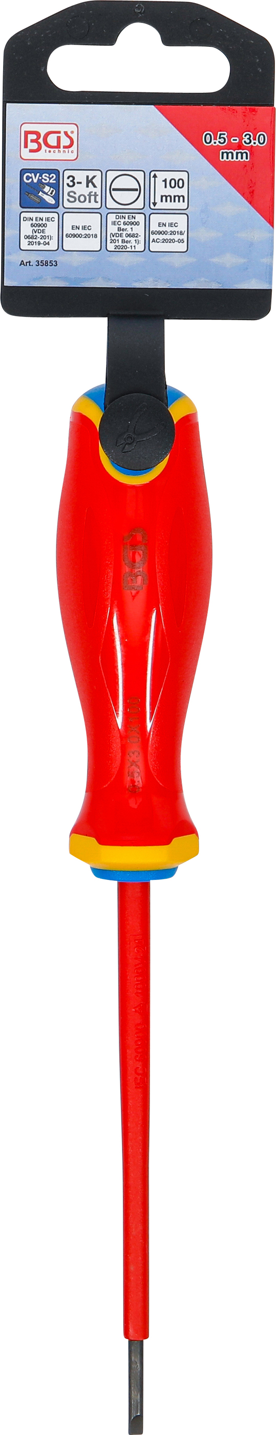 BGS VDE-Schraubendreher | extra dünne Spitze | Schlitz 3,0 mm