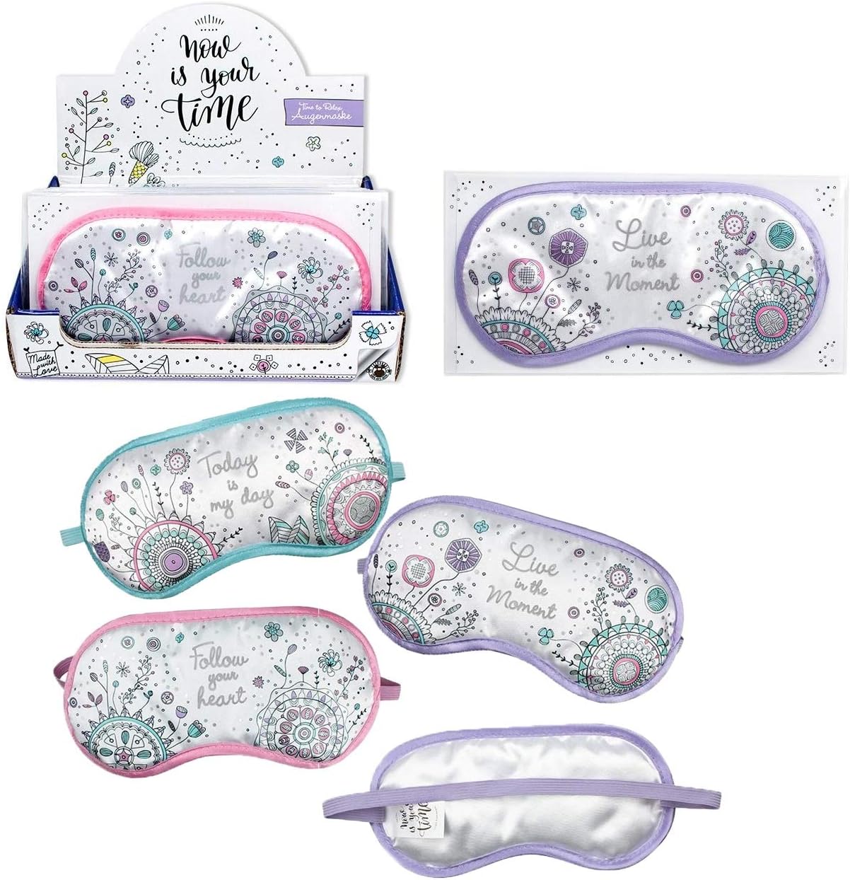 TRENDHAUS 1 x Time to Relax Schlafmaske Augenmaske Now is Your TIME - ca. 19,5cm Einheitsgröße, 1 aus 3 Varianten