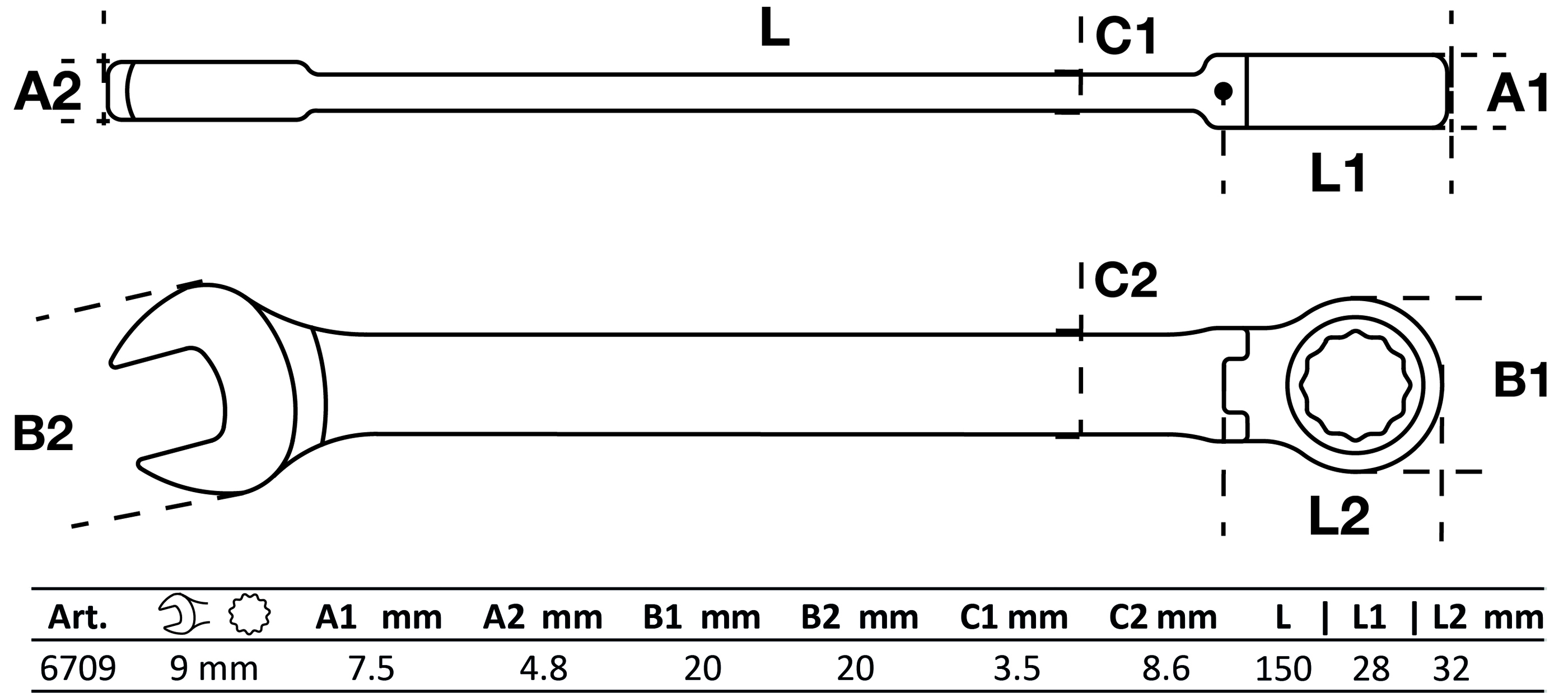 BGS Ratschenring-Maulschlüssel | abwinkelbar | SW 9 mm