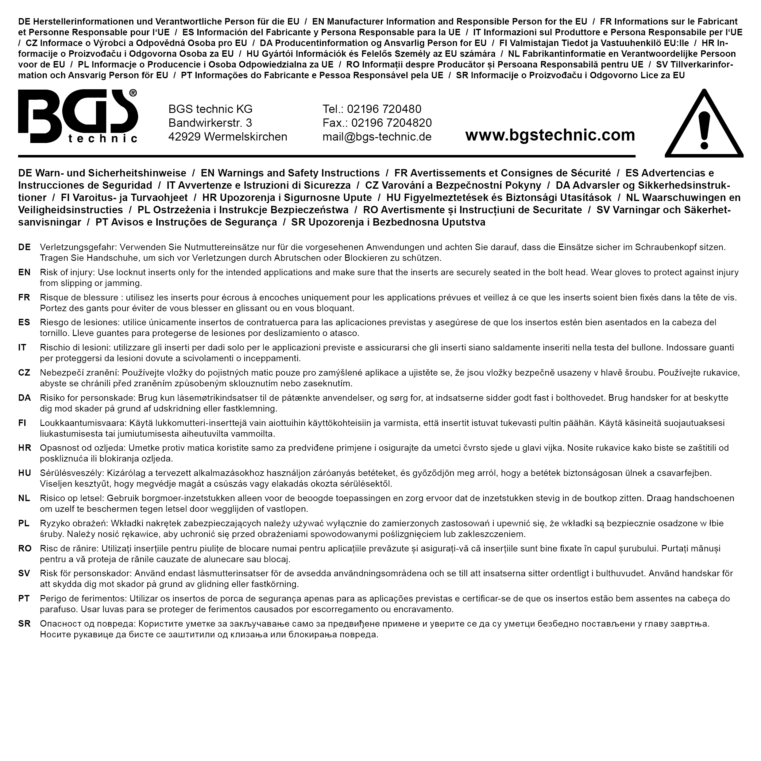 BGS Nutmutternschlüssel | Zapfen innen liegend | KM10