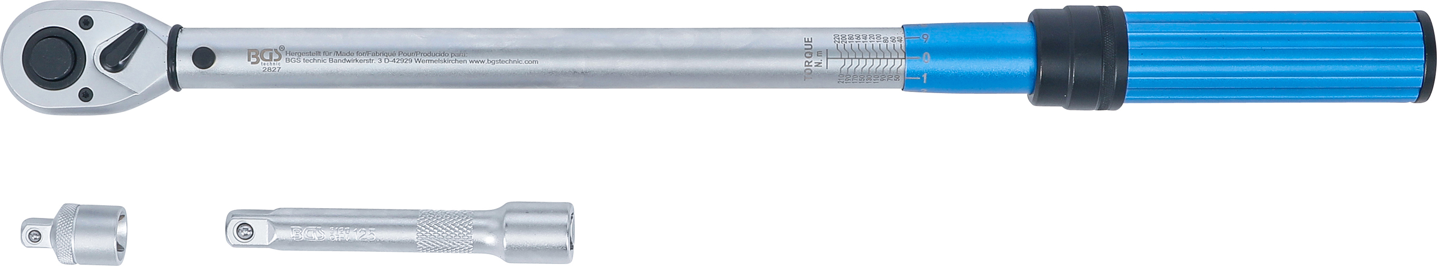 BGS Drehmomentschlüssel-Satz | mit Adapter + Verlängerung | Abtrieb Außenvierkant 12,5 mm (1/2") | 40 - 220 Nm | 3-tlg.