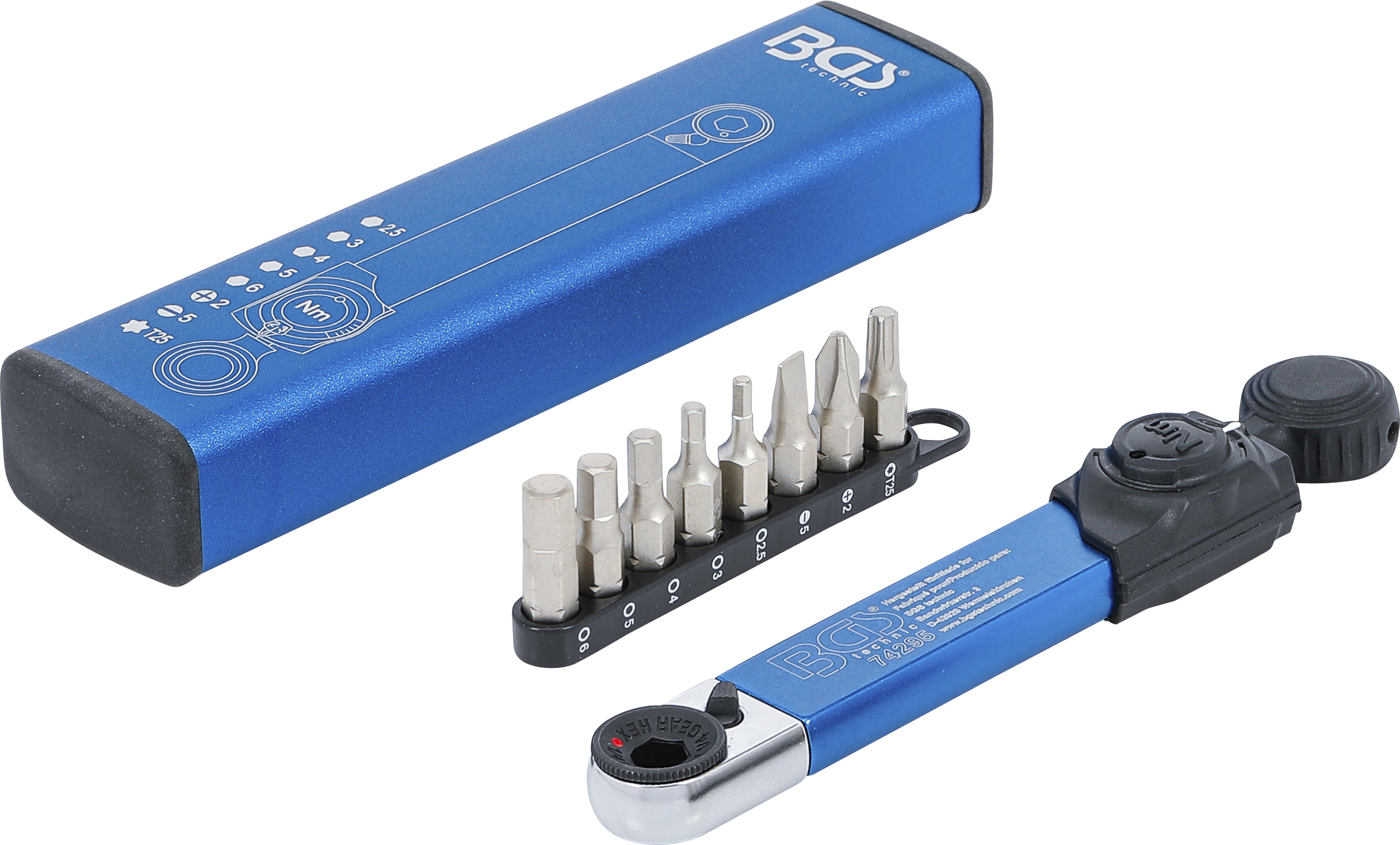BGS Drehmomentschlüssel | Abtrieb Innensechskant 6,3 mm (1/4") | 2 - 10 Nm | mit Bit-Satz | 9-tlg.