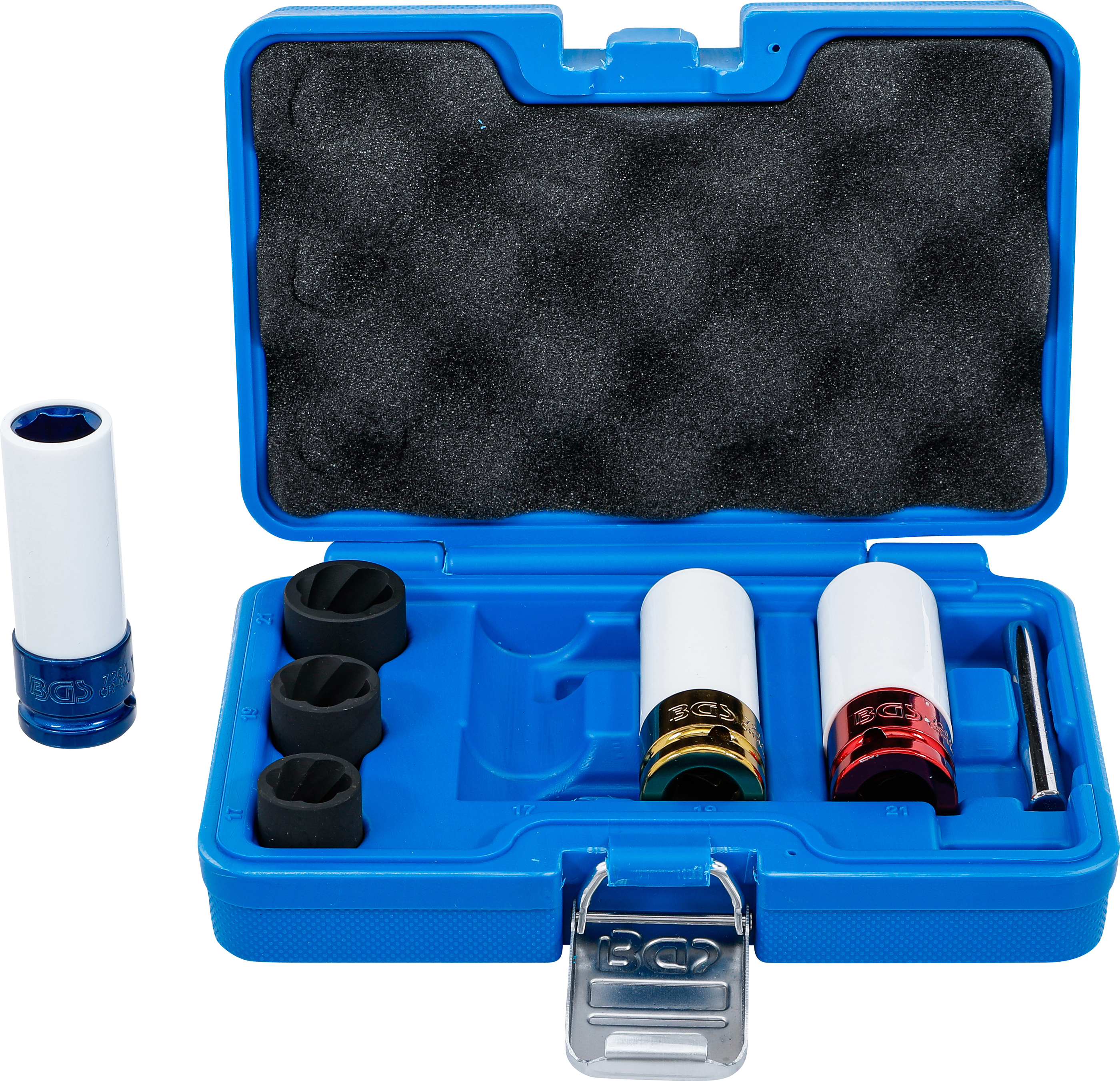 BGS Kraft-Schoneinsatz- und Spiral-Profil-Steckschlüssel-Satz | Antrieb Innenvierkant 12,5 mm (1/2") | SW 17 - 21 mm | 7-tlg.