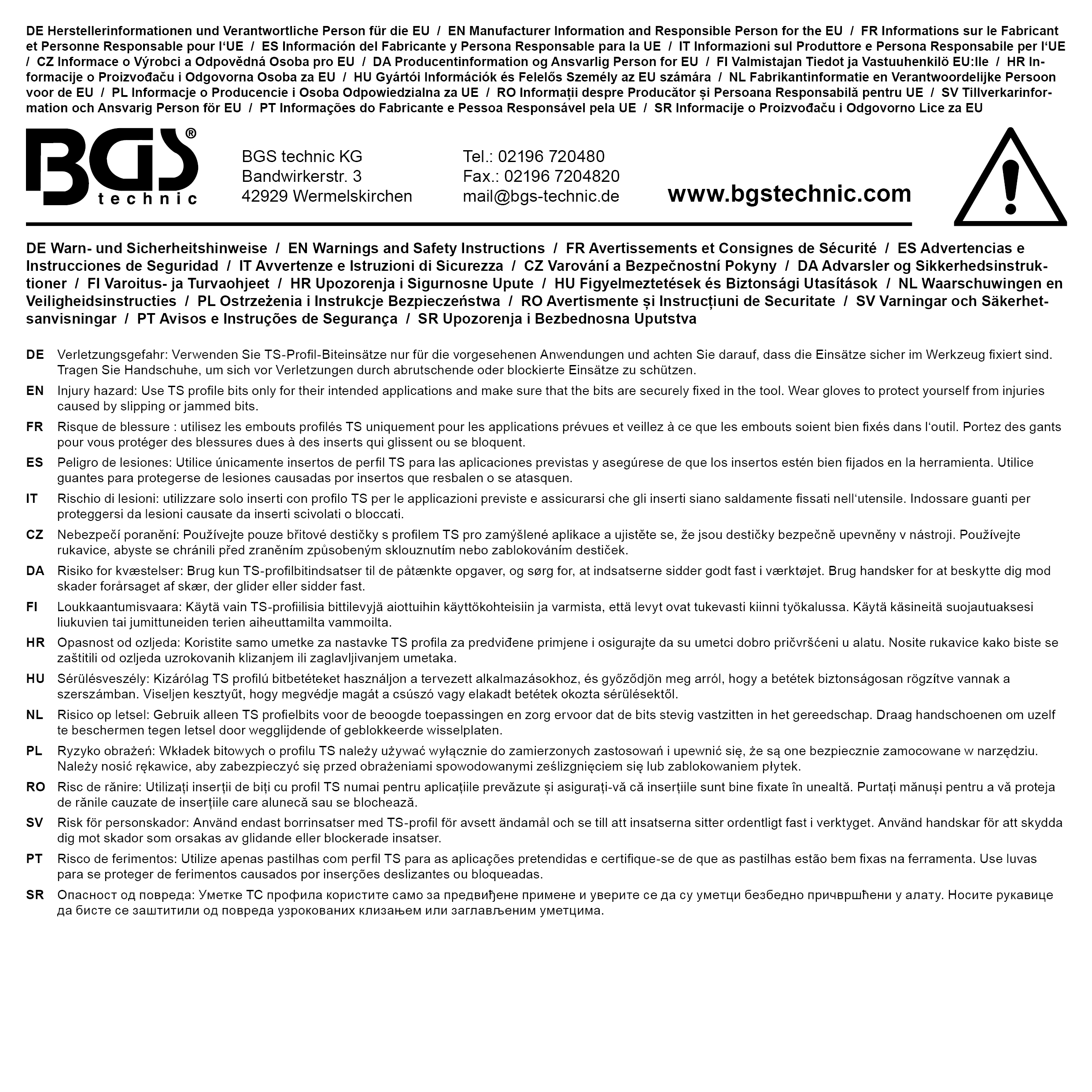 BGS Bit-Einsatz | Antrieb Innenvierkant 6,3 mm (1/4") | TS-Profil (für Torx Plus) mit Bohrung TS27