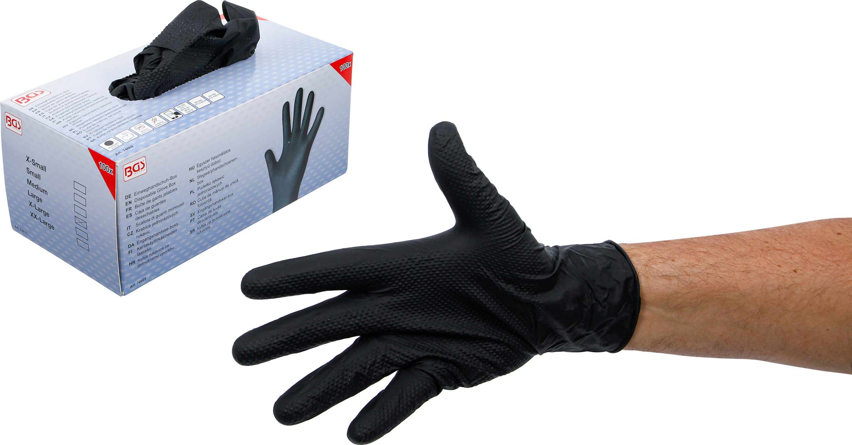 BGS Einweghandschuh-Box | Nitril | mit extra Griffigkeit | Gr. L | 100 St.
