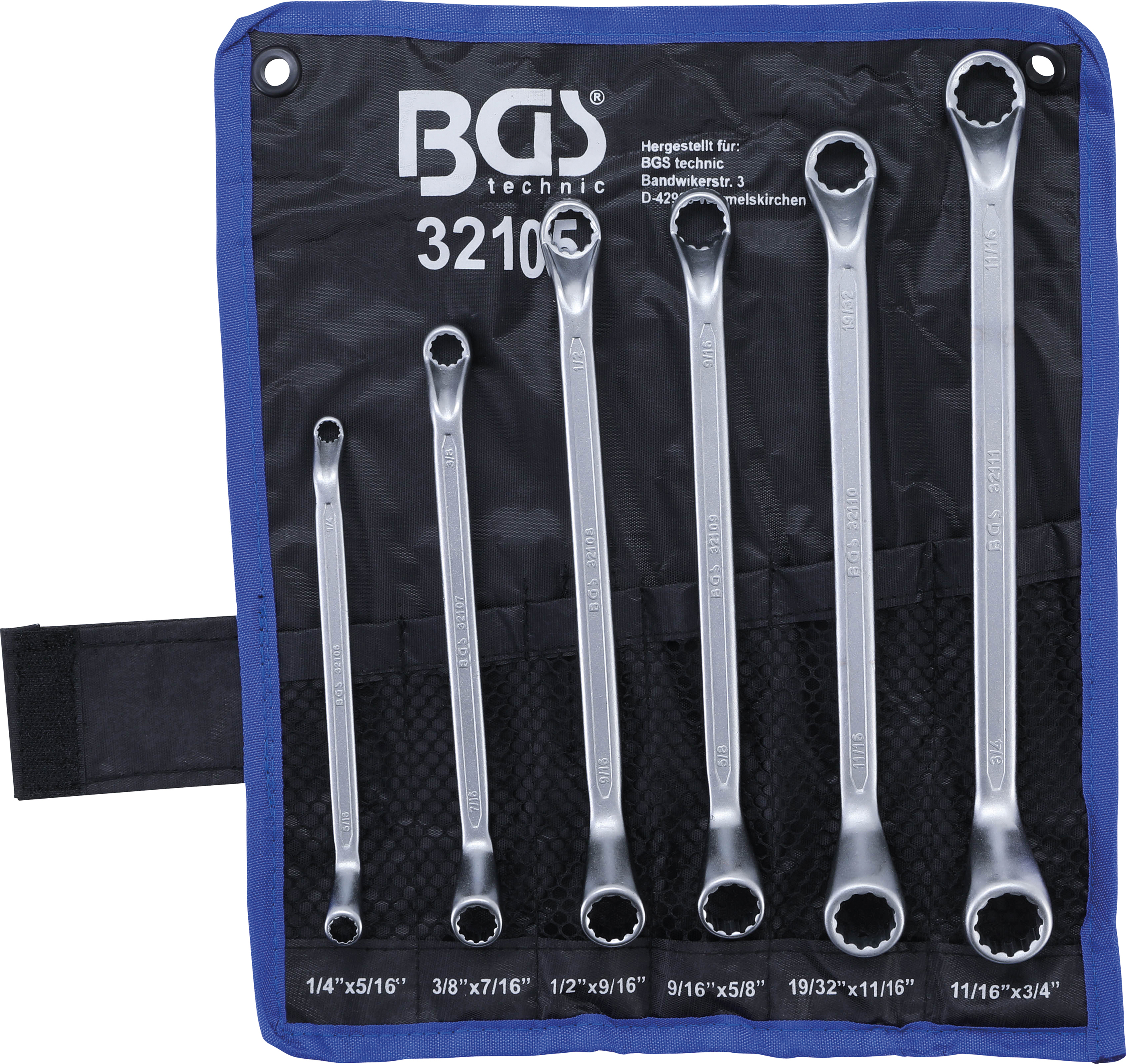 BGS Doppel-Ringschlüssel-Satz | tief gekröpft | Zollgrößen | SW 1/4" - 3/4" | 6-tlg.