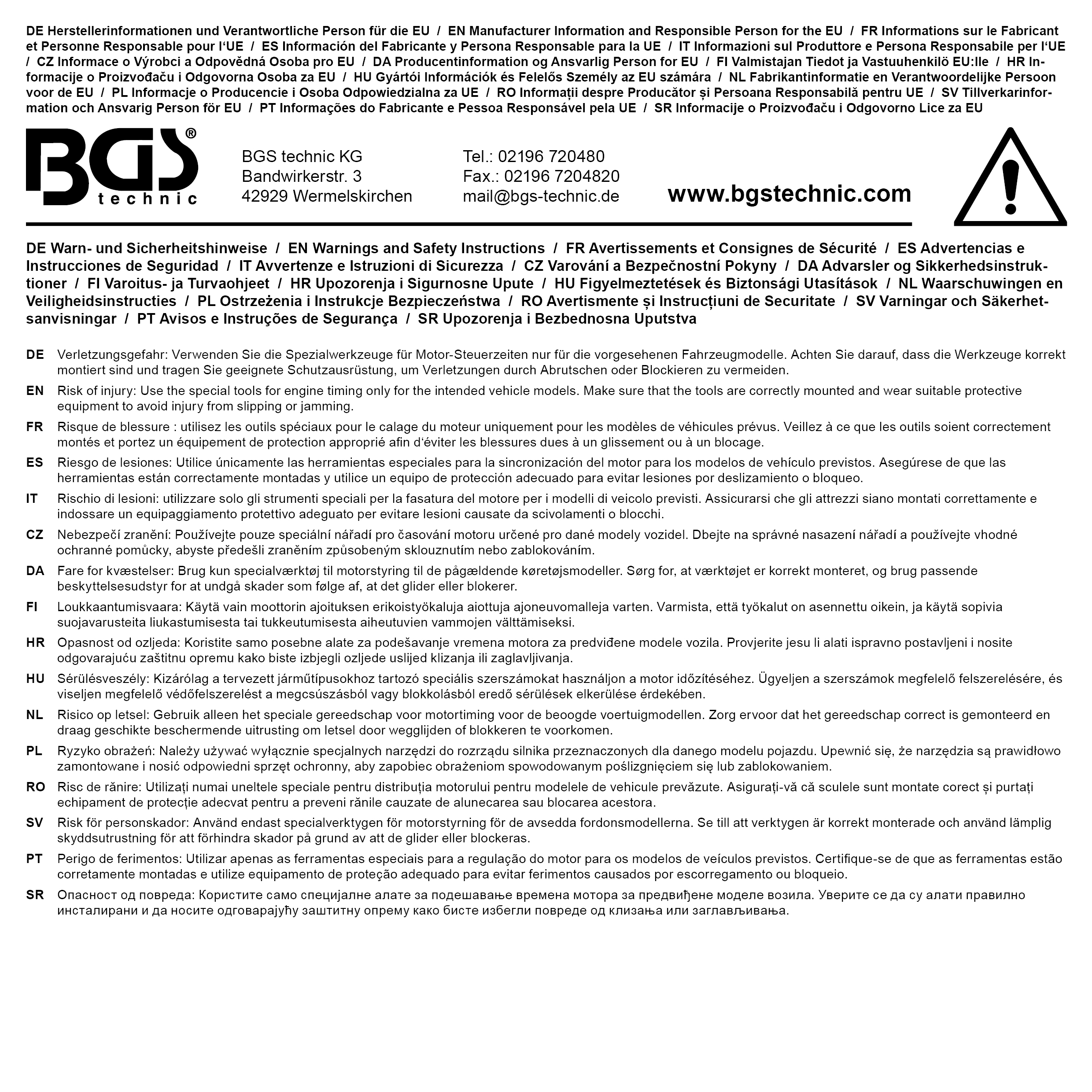 BGS Werkstattwageneinlage 1/6: Motor-Einstellwerkzeug-Satz | für Alfa Romeo 2.0 JTS