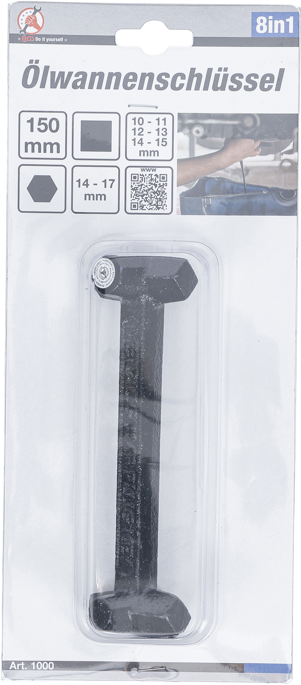 BGS Ölwannenschlüssel | 8 Größen | Abtrieb Vierkant, Sechskant SW 10 - 17 mm