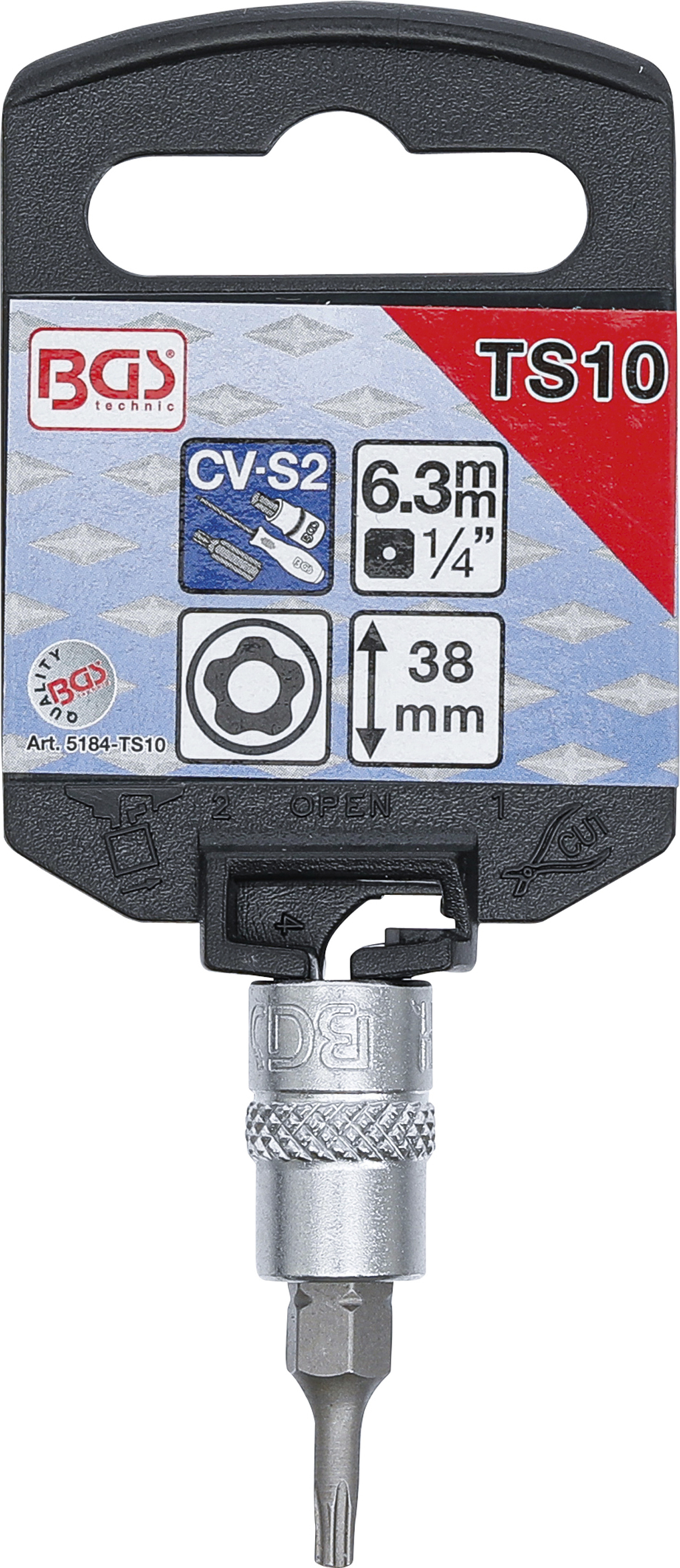 BGS Bit-Einsatz | Antrieb Innenvierkant 6,3 mm (1/4") | TS-Profil (für Torx Plus) mit Bohrung TS10