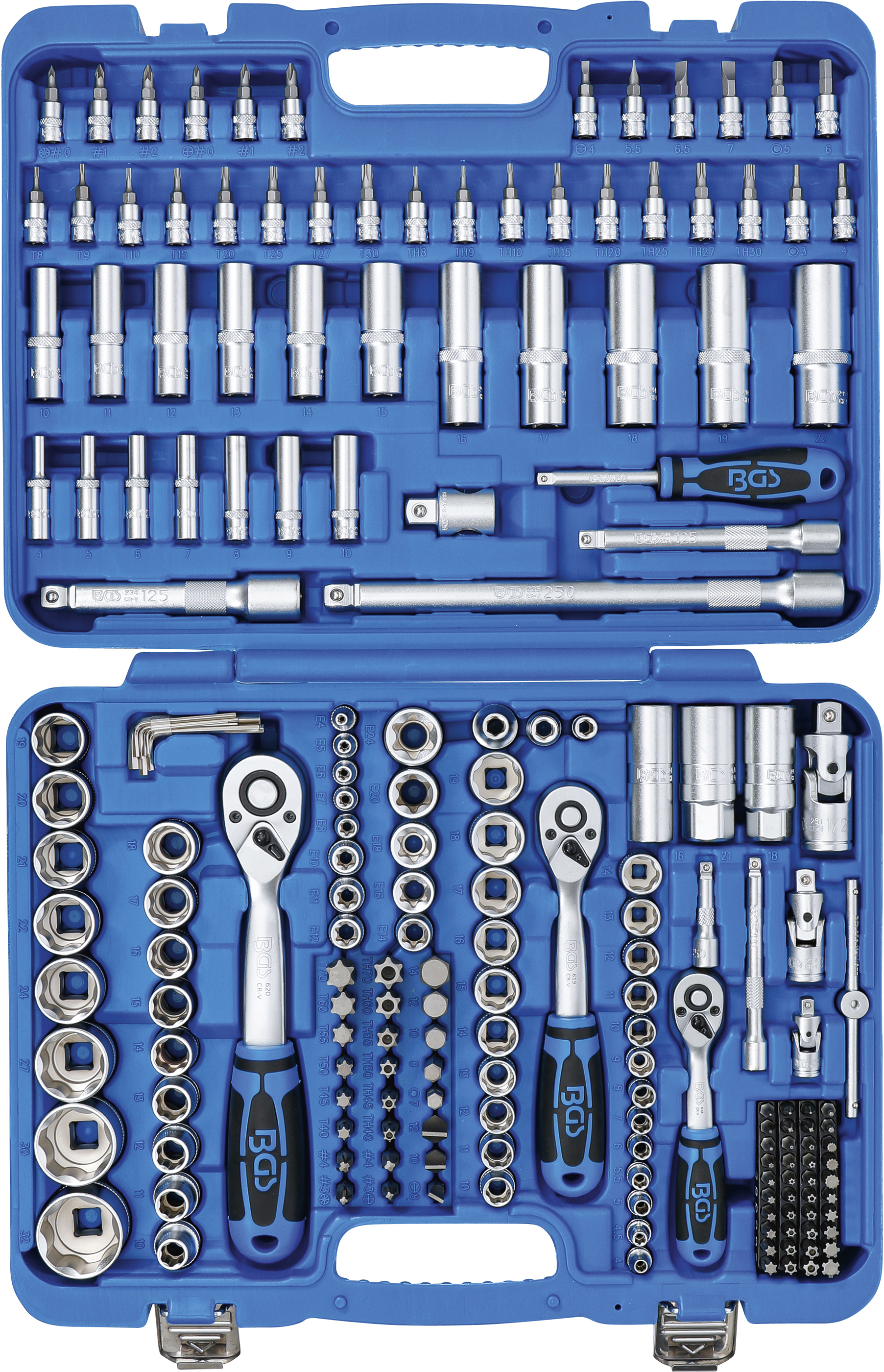 BGS Steckschlüssel-Satz Wellenprofil | Antrieb 6,3 mm (1/4") / 10 mm (3/8") / 12,5 mm (1/2") | 192-tlg.