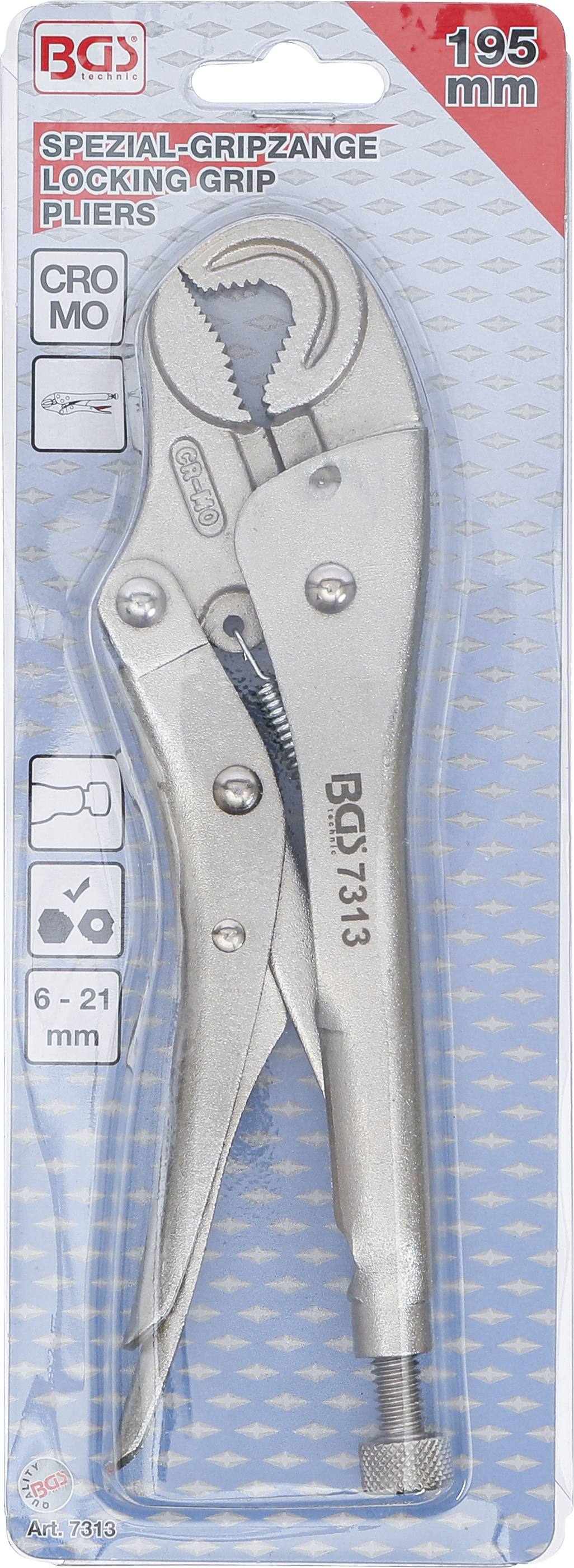 BGS Spezial-Gripzange | runde Form | 175 mm | 6 - 21 mm