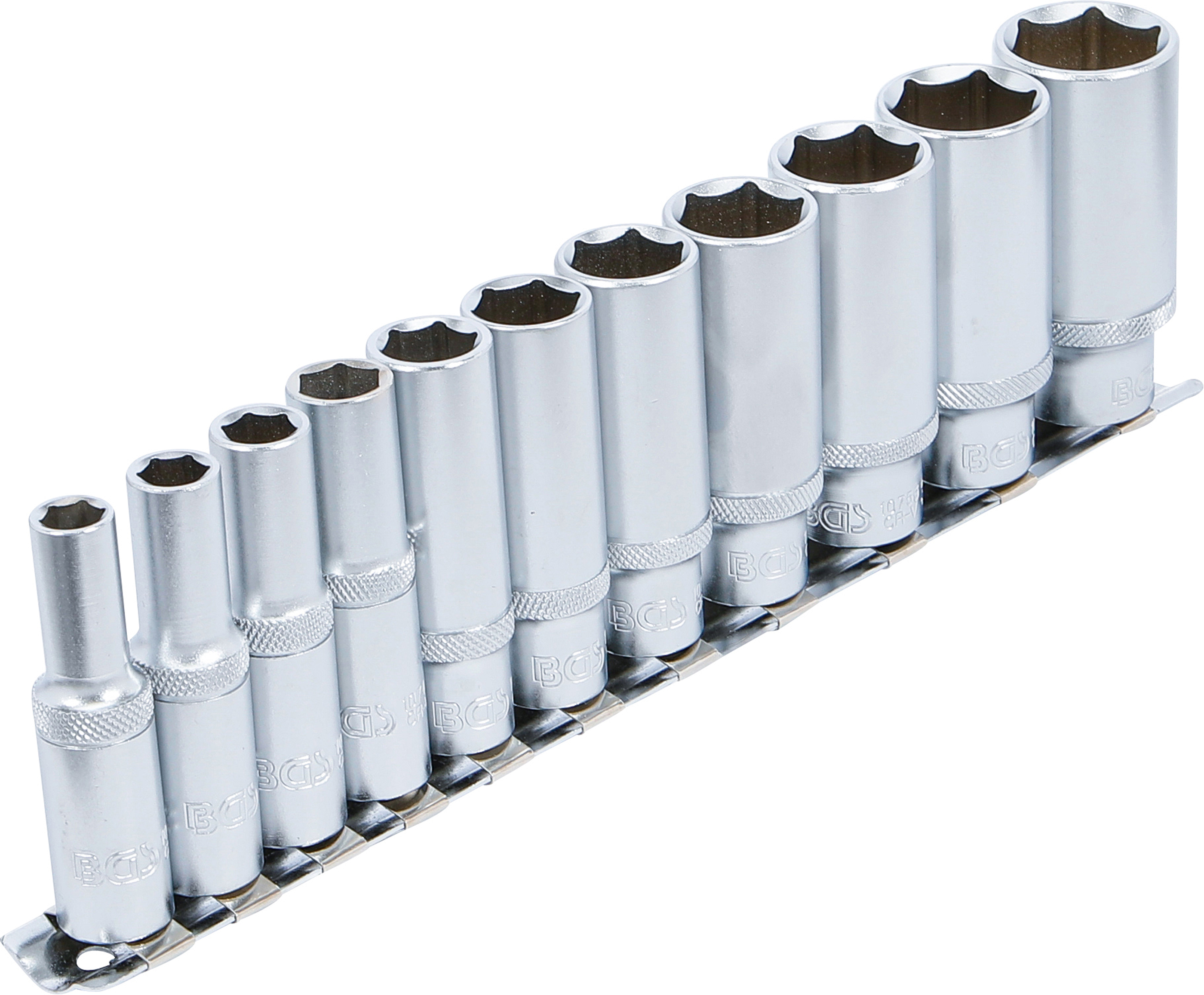 BGS Steckschlüssel-Einsatz-Satz Sechskant, tief | Antrieb Innenvierkant 10 mm (3/8") | Zollgrößen | 11-tlg.