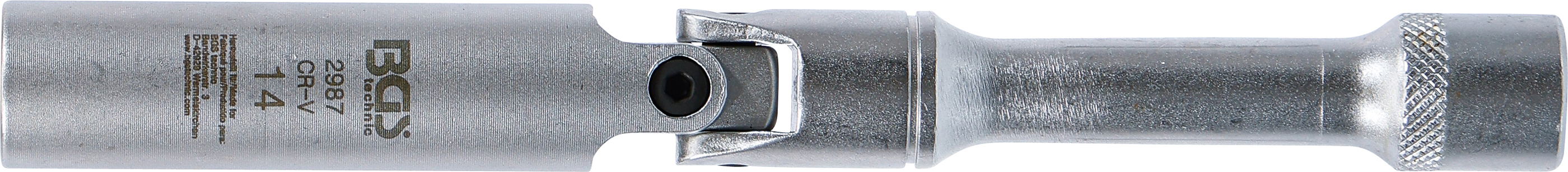 BGS Zündkerzen-Gelenkeinsatz Zwölfkant, extra lang | Antrieb Innenvierkant 10 mm (3/8") | SW 14 mm