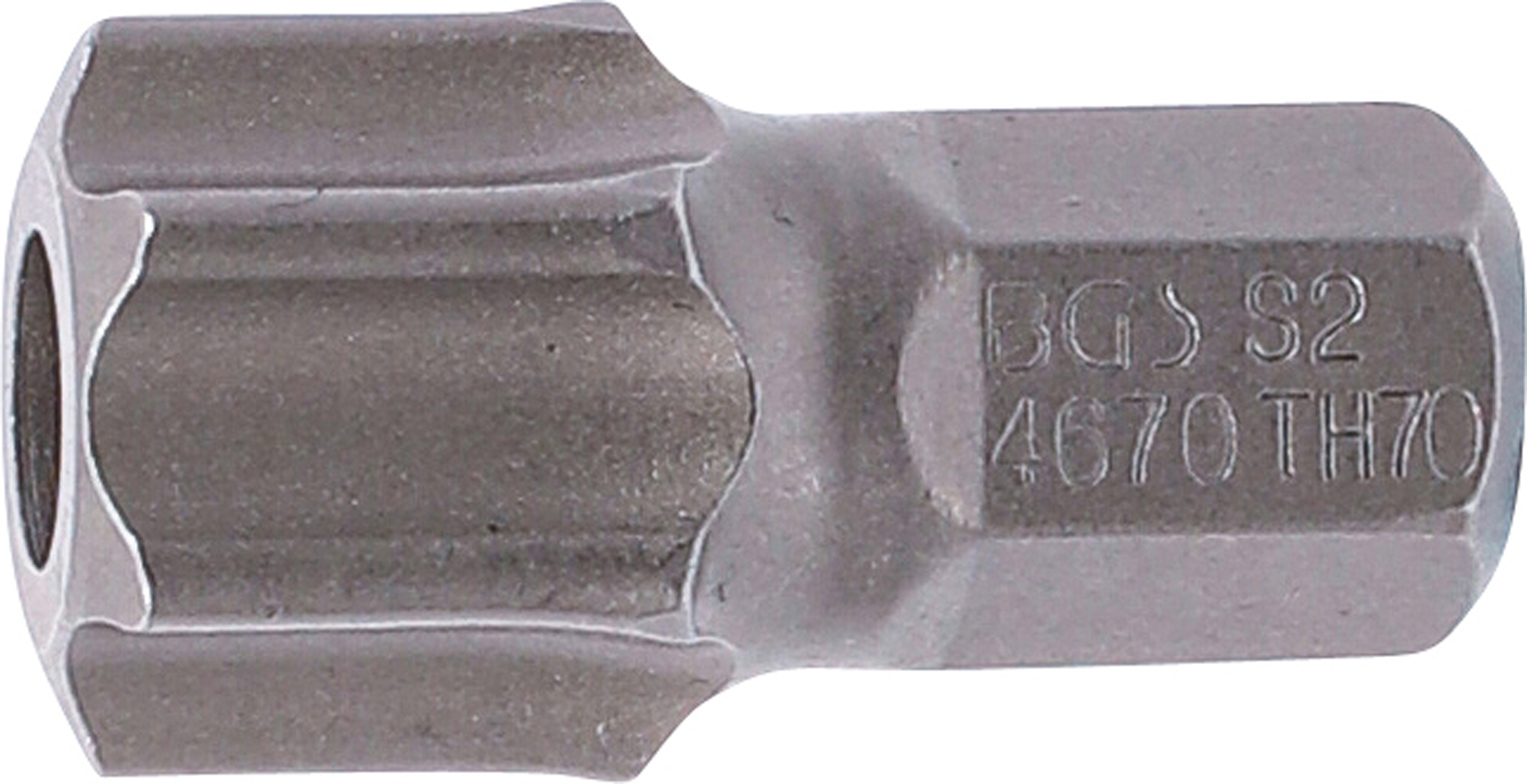 BGS Bit | Länge 30 mm | Antrieb Außensechskant 10 mm (3/8") | T-Profil (für Torx) mit Bohrung T70