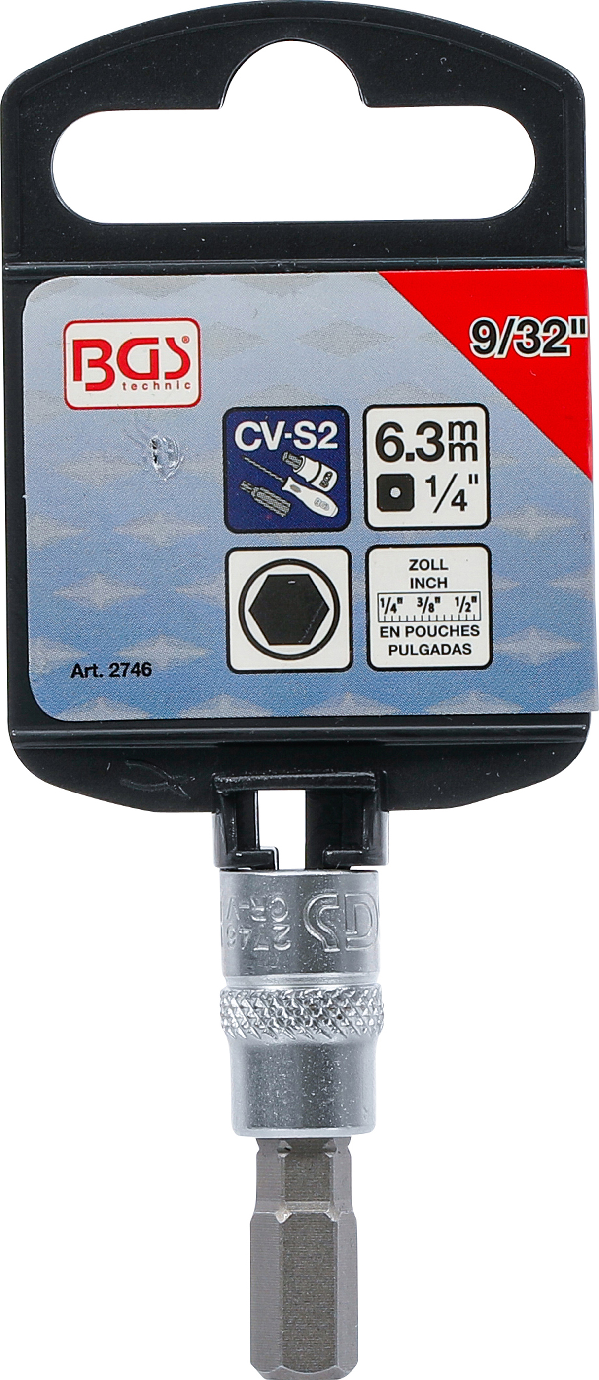 BGS Bit-Einsatz | Antrieb Innenvierkant 6,3 mm (1/4") | Innensechskant 9/32"