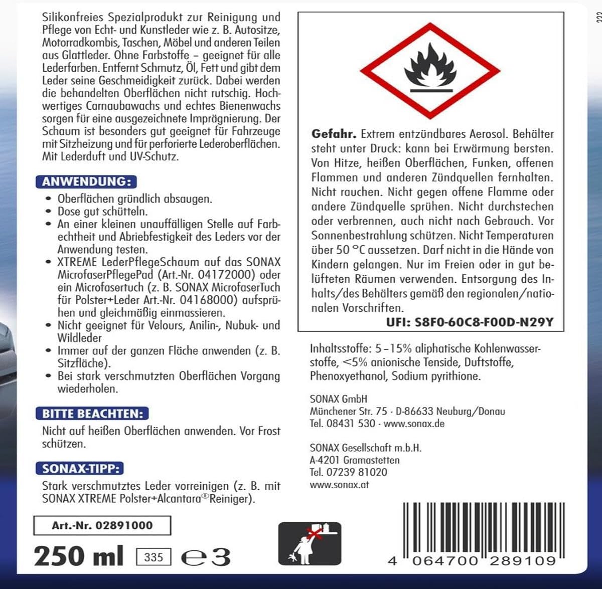 Sonax Xtreme LederPflegeSchaum 250 ml 