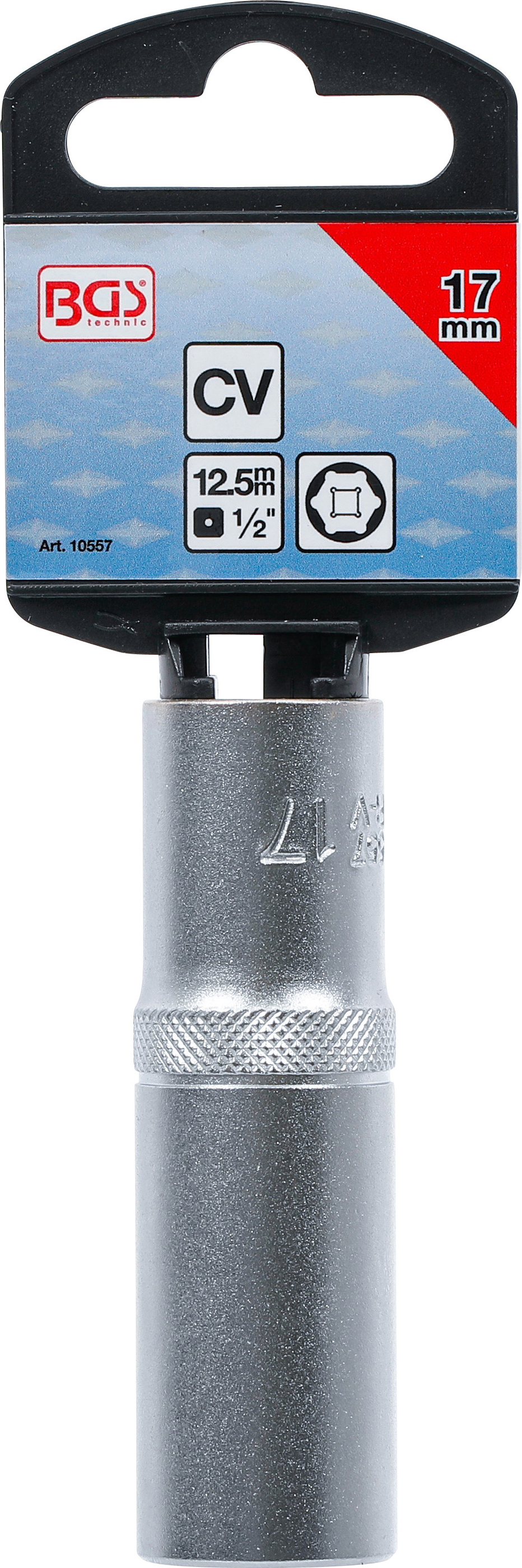 BGS Steckschlüssel-Einsatz Sechskant, tief | Antrieb Innenvierkant 12,5 mm (1/2") | SW 17 mm