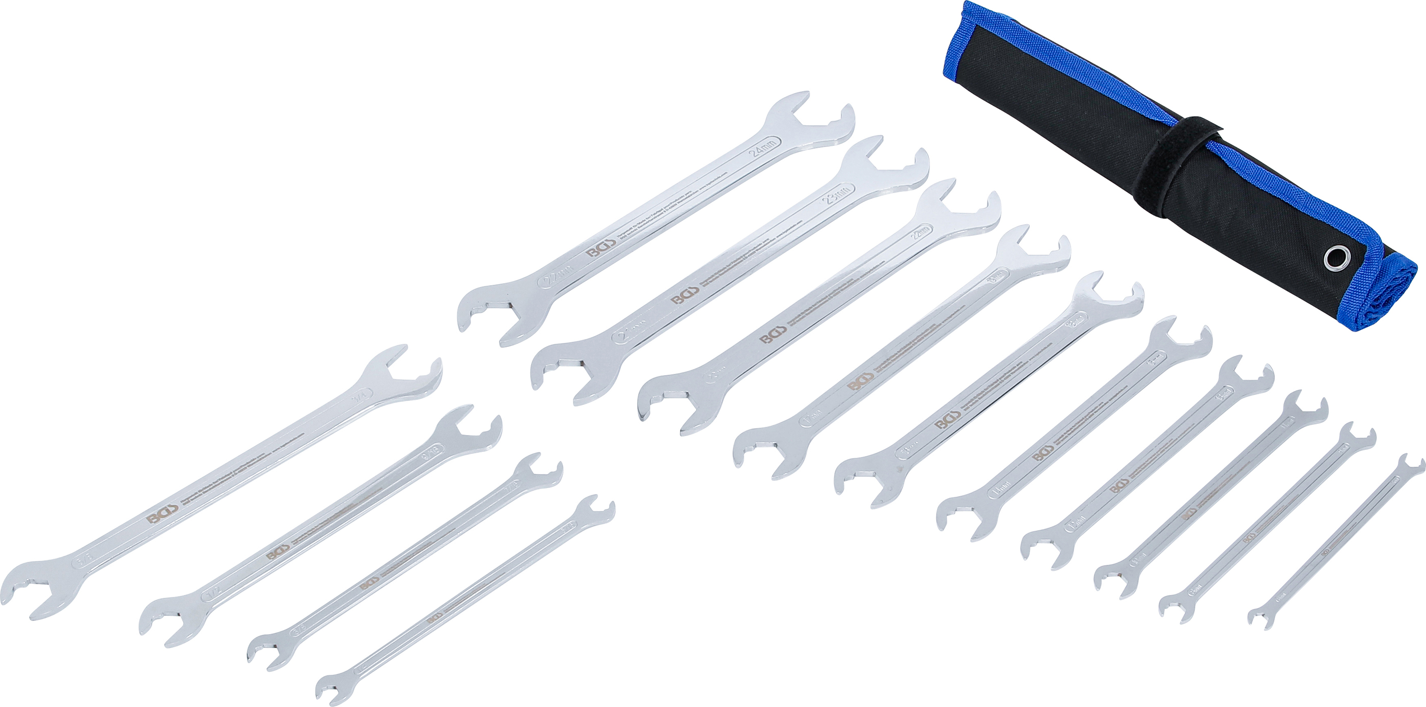 BGS Doppel-Maulschlüssel-Satz | extra flach | mit Ratschenfunktion | SW 6 - 22 mm, 1/4" - 3/4" | 14-tlg.