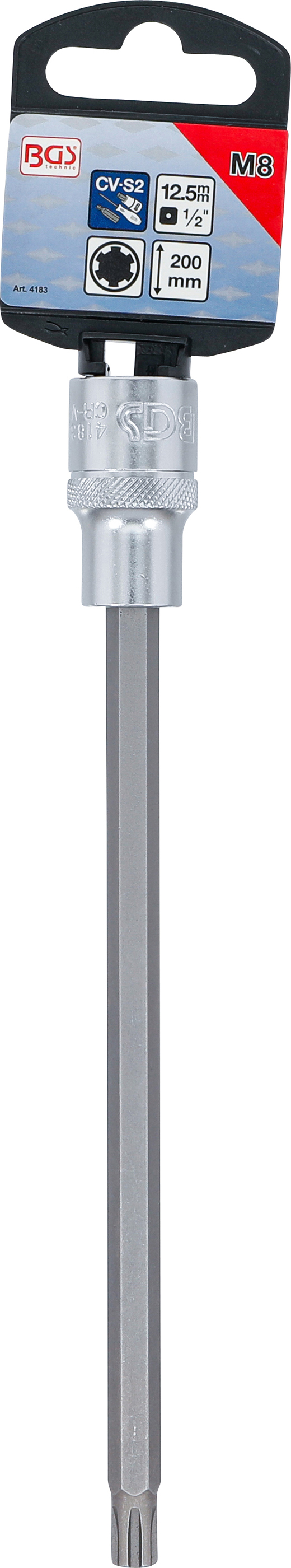 BGS Bit-Einsatz | Länge 200 mm | Antrieb Innenvierkant 12,5 mm (1/2") | Keil-Profil (für RIBE) M8