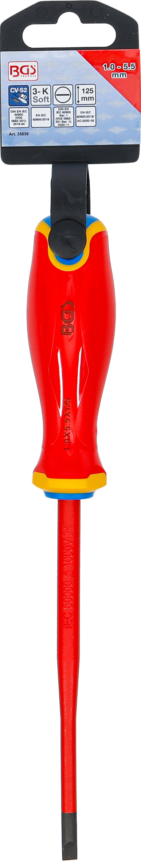 BGS VDE-Schraubendreher | extra dünne Spitze | Schlitz 5,5 mm