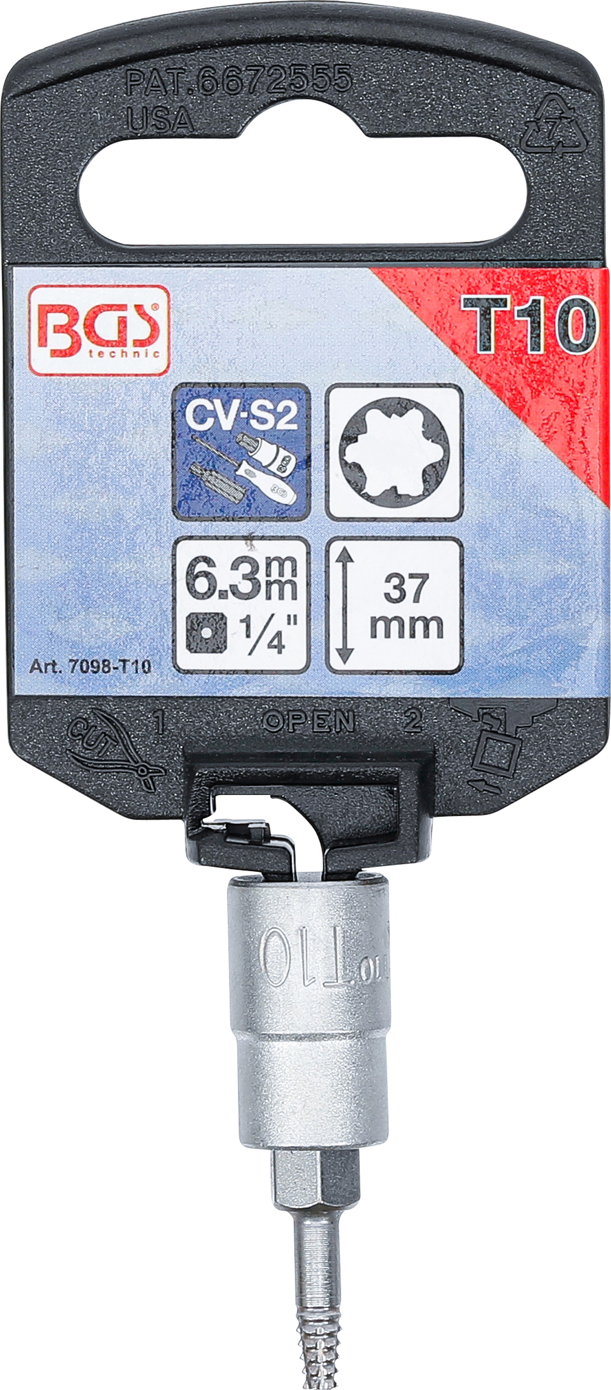 BGS Schraubenausdreher-Bit-Einsatz | Antrieb Innenvierkant 6,3 mm (1/4") | für defektes T-Profil (für Torx) T10