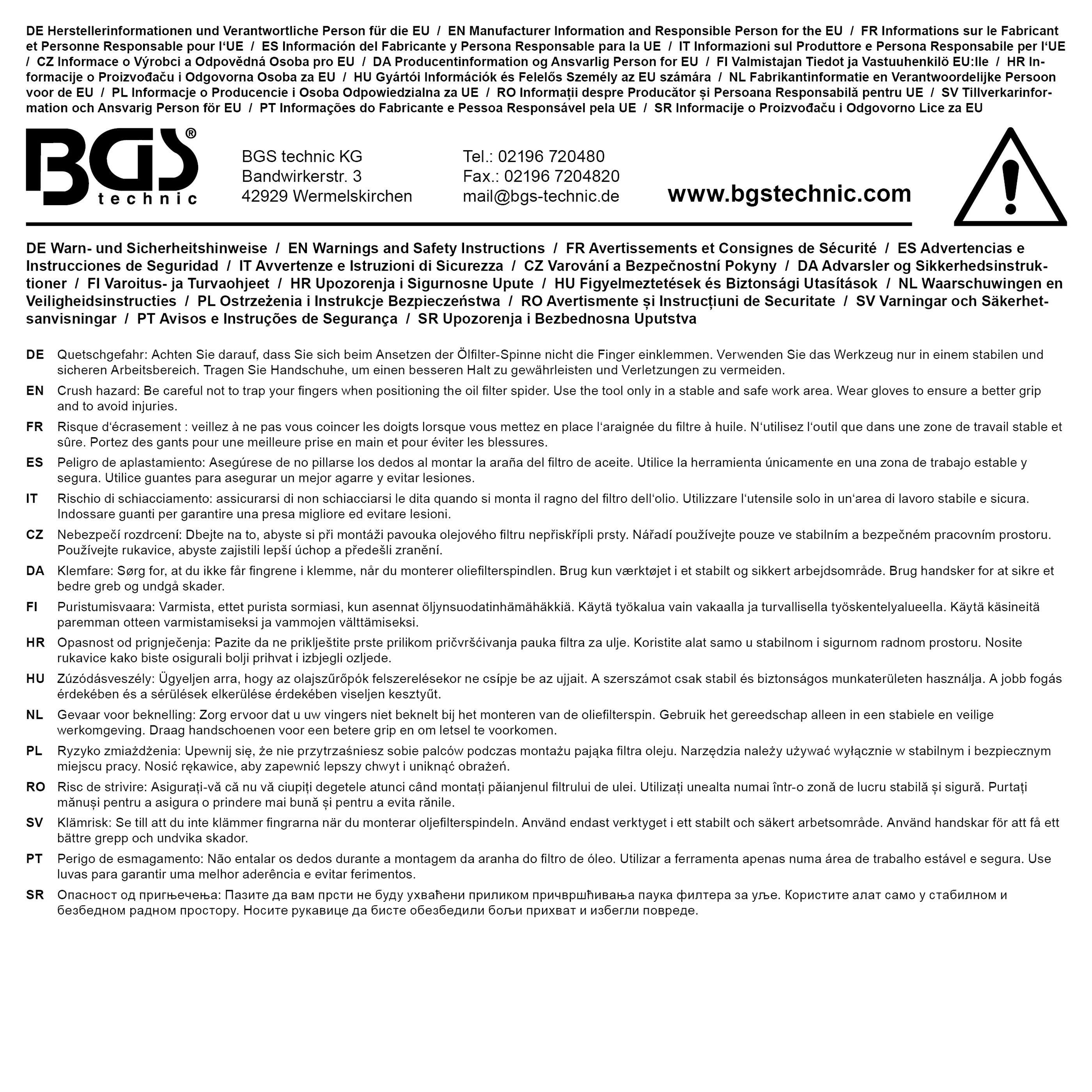 BGS Ölfilterspinne, 3-armig | für Ölfilter Ø 65 - 120 mm