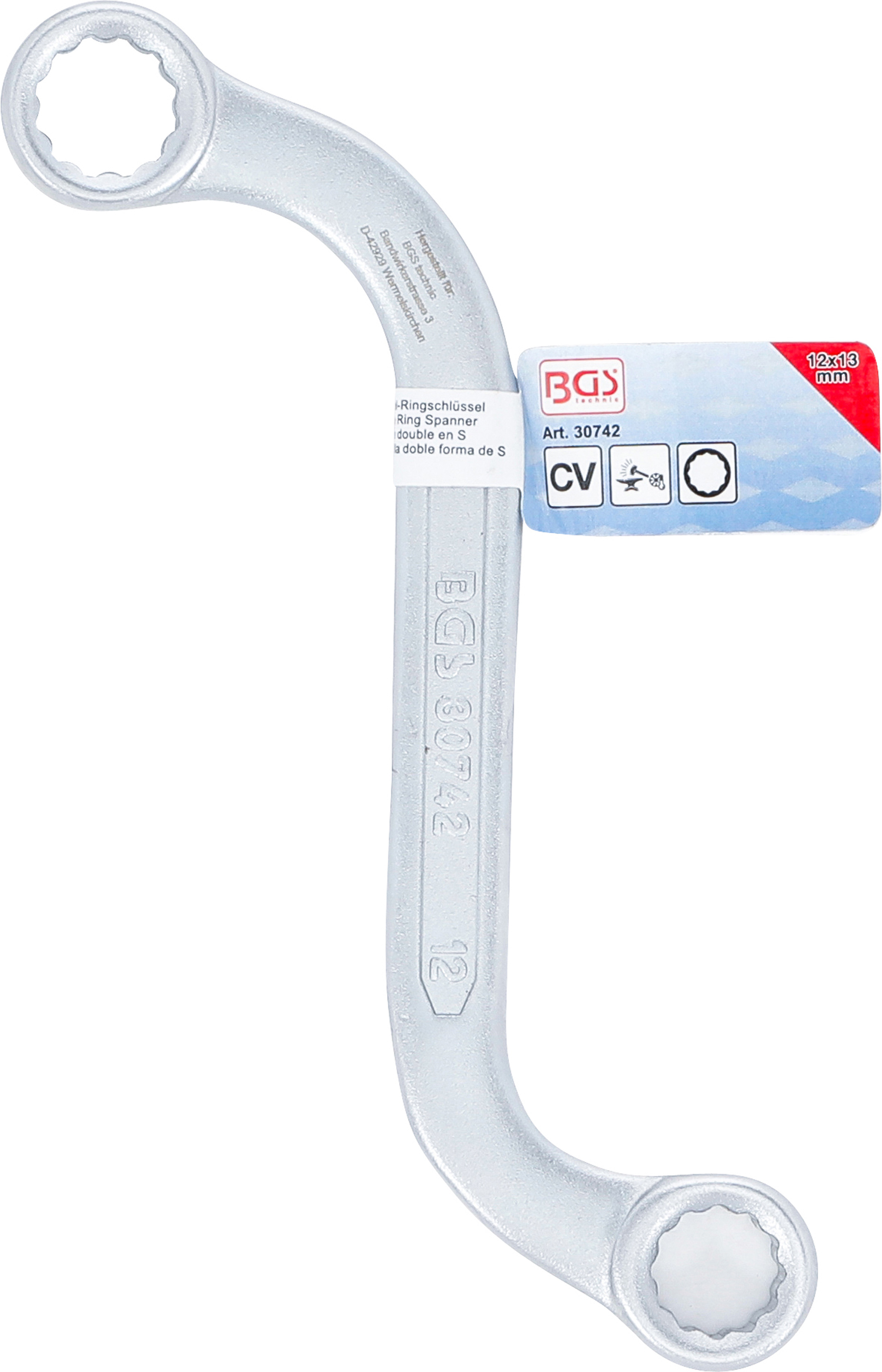 BGS S-Form Doppel-Ringschlüssel Zwölfkant | SW 12 x 13 mm