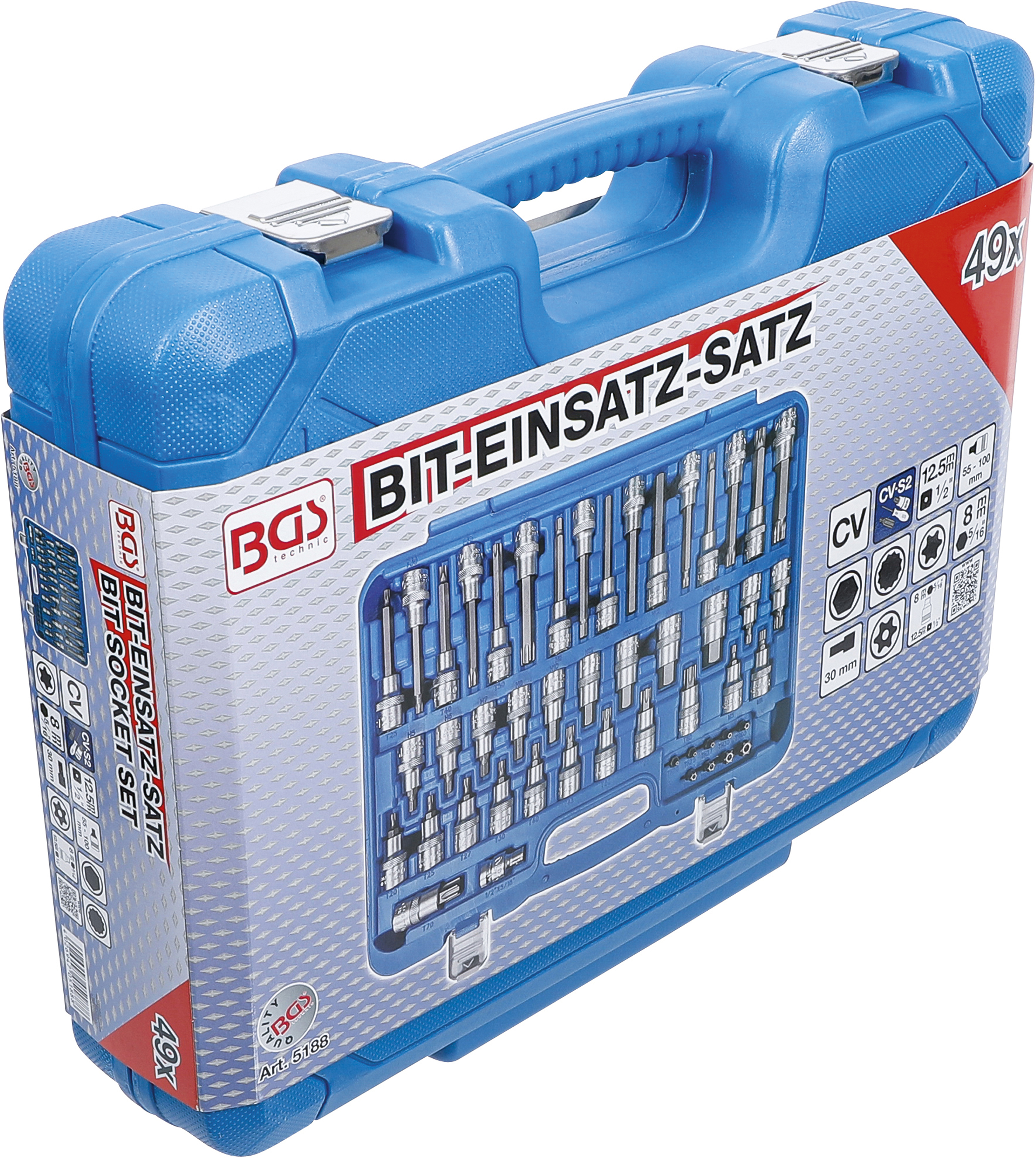 BGS Bit-Einsatz-Satz | Antrieb Innenvierkant 12,5 mm (1/2"), Außensechskant 8 mm (5/16") | 49-tlg.