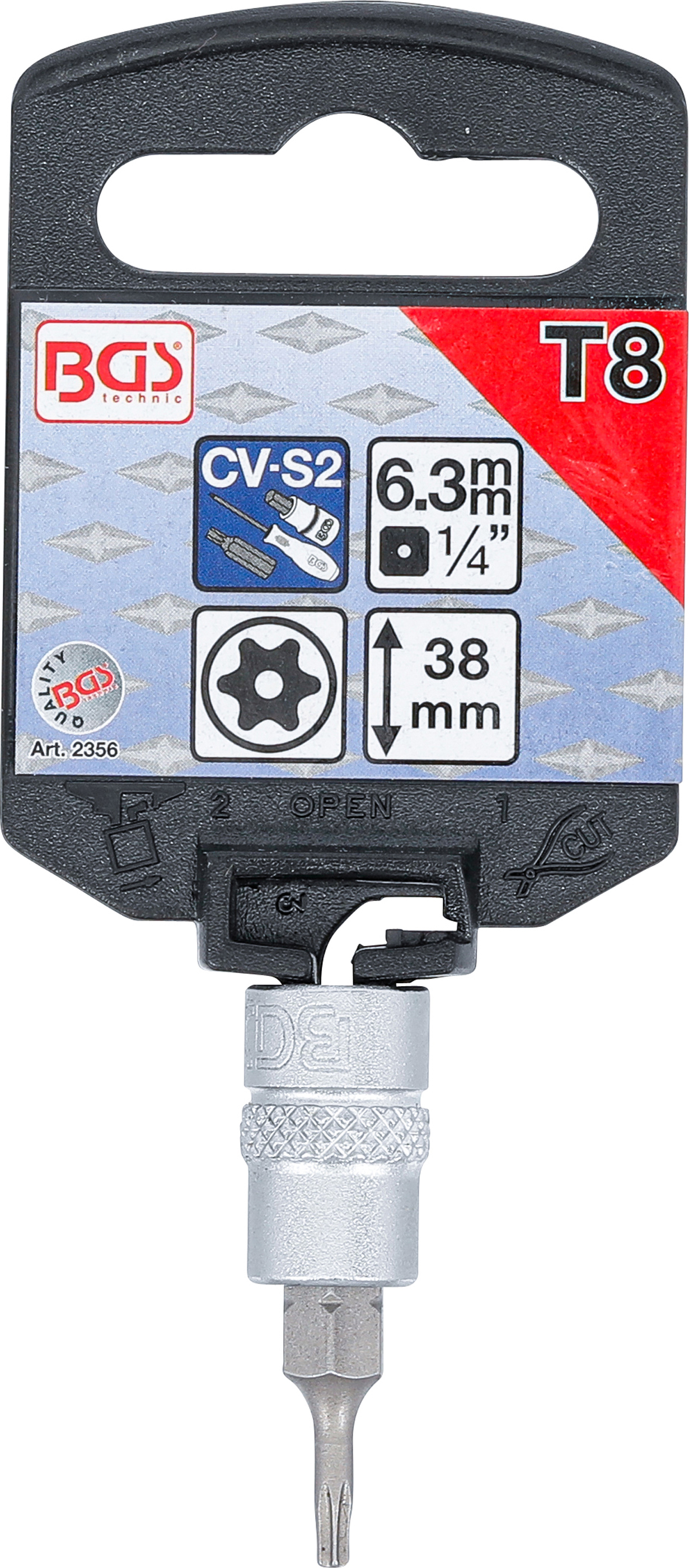 BGS Bit-Einsatz | Antrieb Innenvierkant 6,3 mm (1/4") | T-Profil (für Torx) mit Bohrung T8