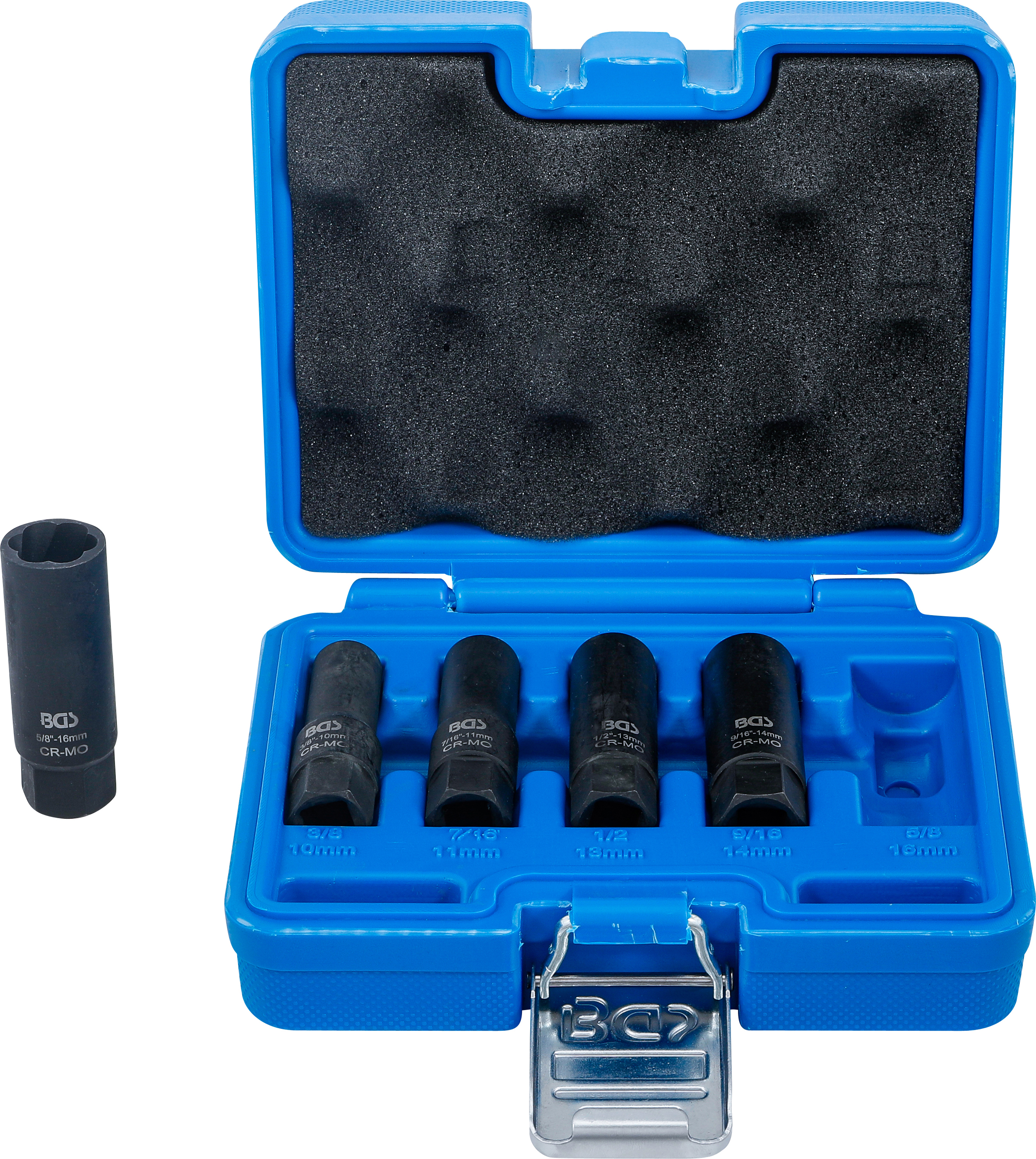 BGS Spiral-Profil-Steckschlüssel-Satz / Schraubenausdreher, tief | Antrieb Innenvierkant 10 mm (3/8") | SW 10 - 16 mm | 5-tlg.