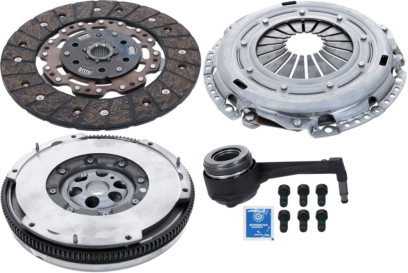 Satz der Kupplung mit Zweimassenschwungrad und hydr. Lager (mit Kupplungsplatte) passt zu: FORD GALAXY I; SEAT ALHAMBRA; SKODA OCTAVIA I; VW BORA, BORA I, GOLF IV, SHARAN 1.9D 12.98-03.10