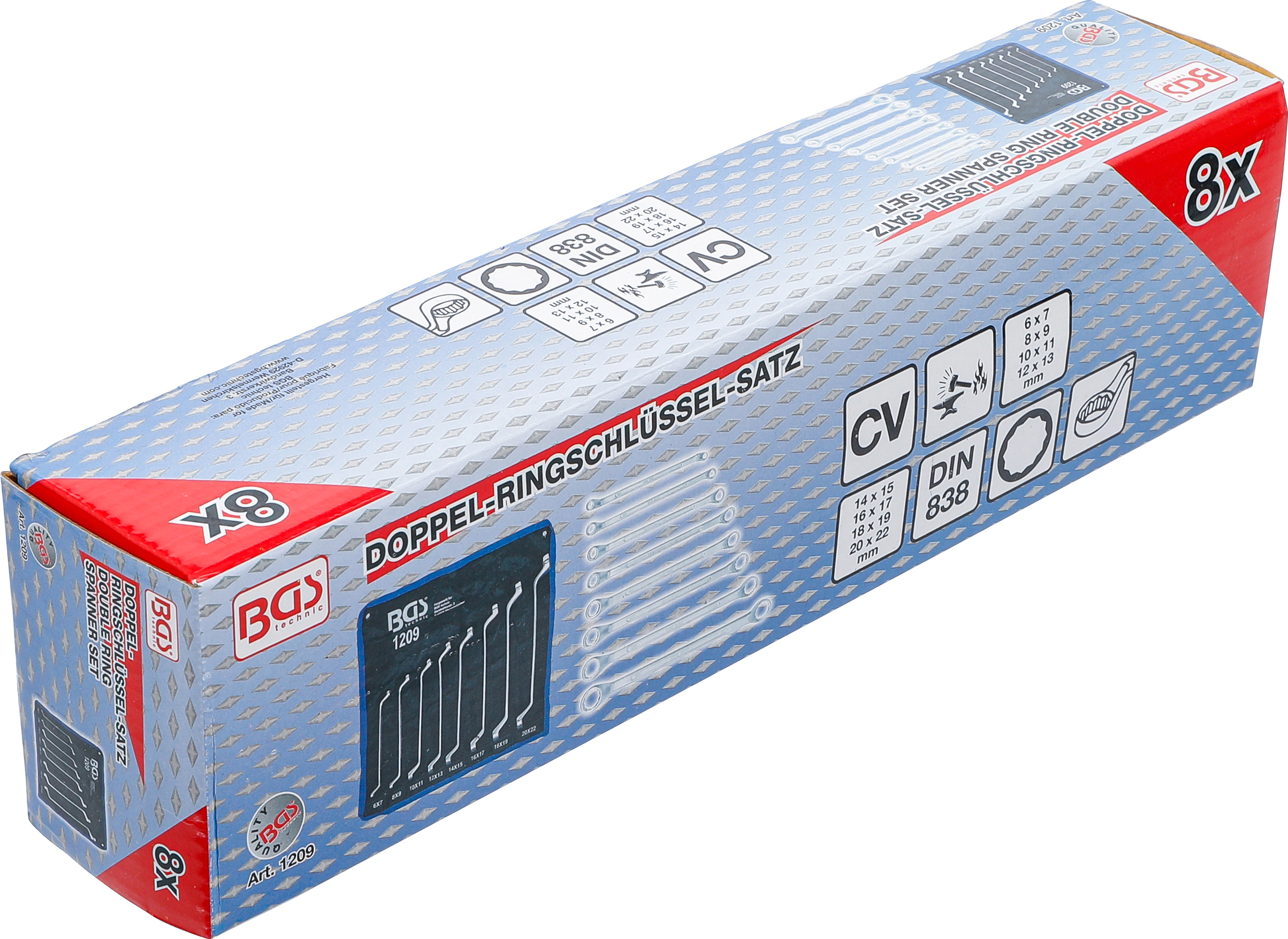 BGS Doppel-Ringschlüssel-Satz | gekröpft | SW 6 x 7 - 20 x 22 mm | 8-tlg.