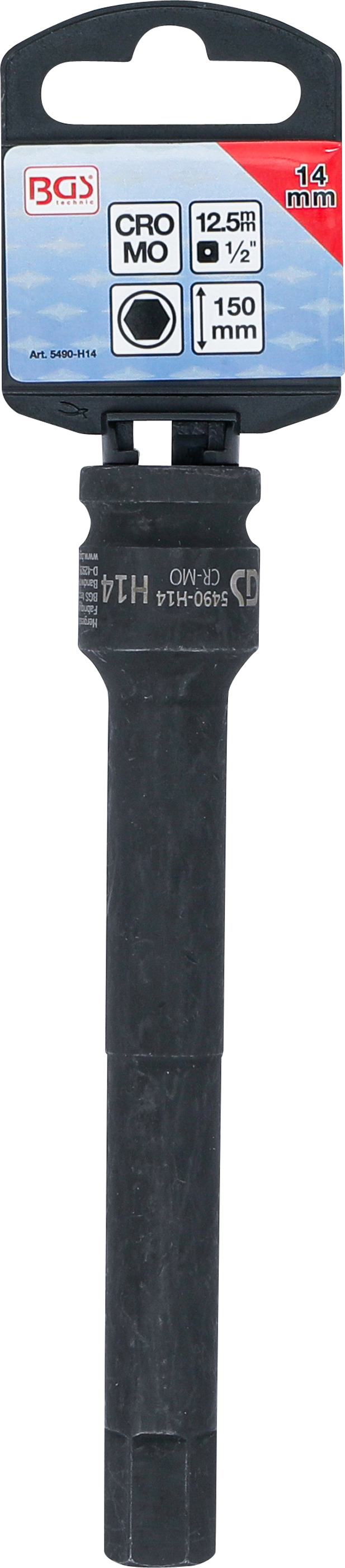 BGS Kraft-Bit-Einsatz | Länge 150 mm | Antrieb Innenvierkant 12,5 mm (1/2") | Innensechskant 14 mm