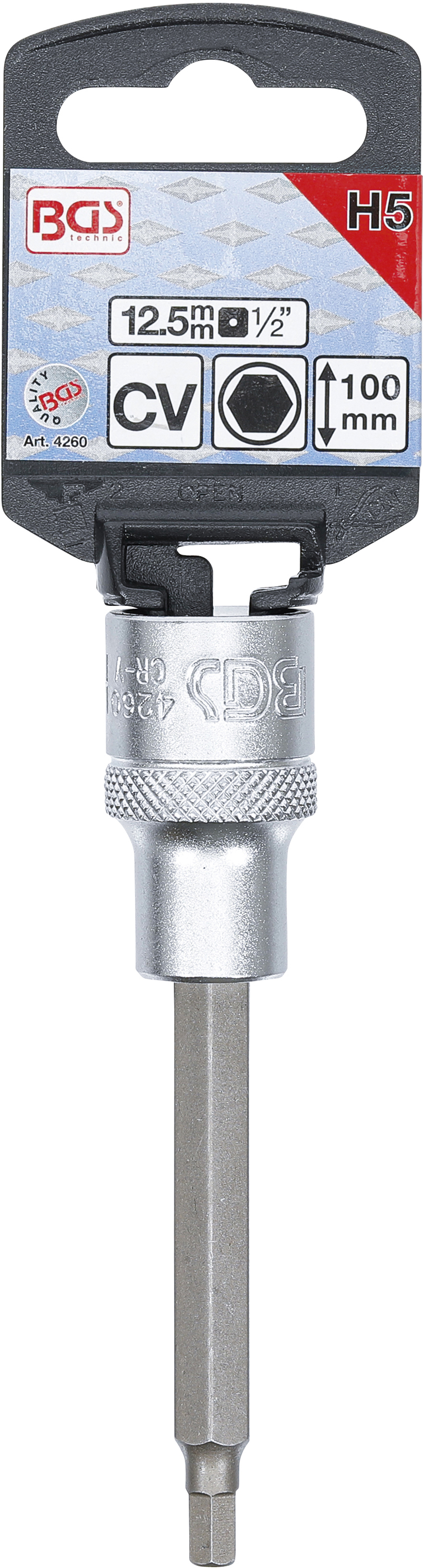 BGS Bit-Einsatz | Länge 100 mm | Antrieb Innenvierkant 12,5 mm (1/2") | Innensechskant 5 mm