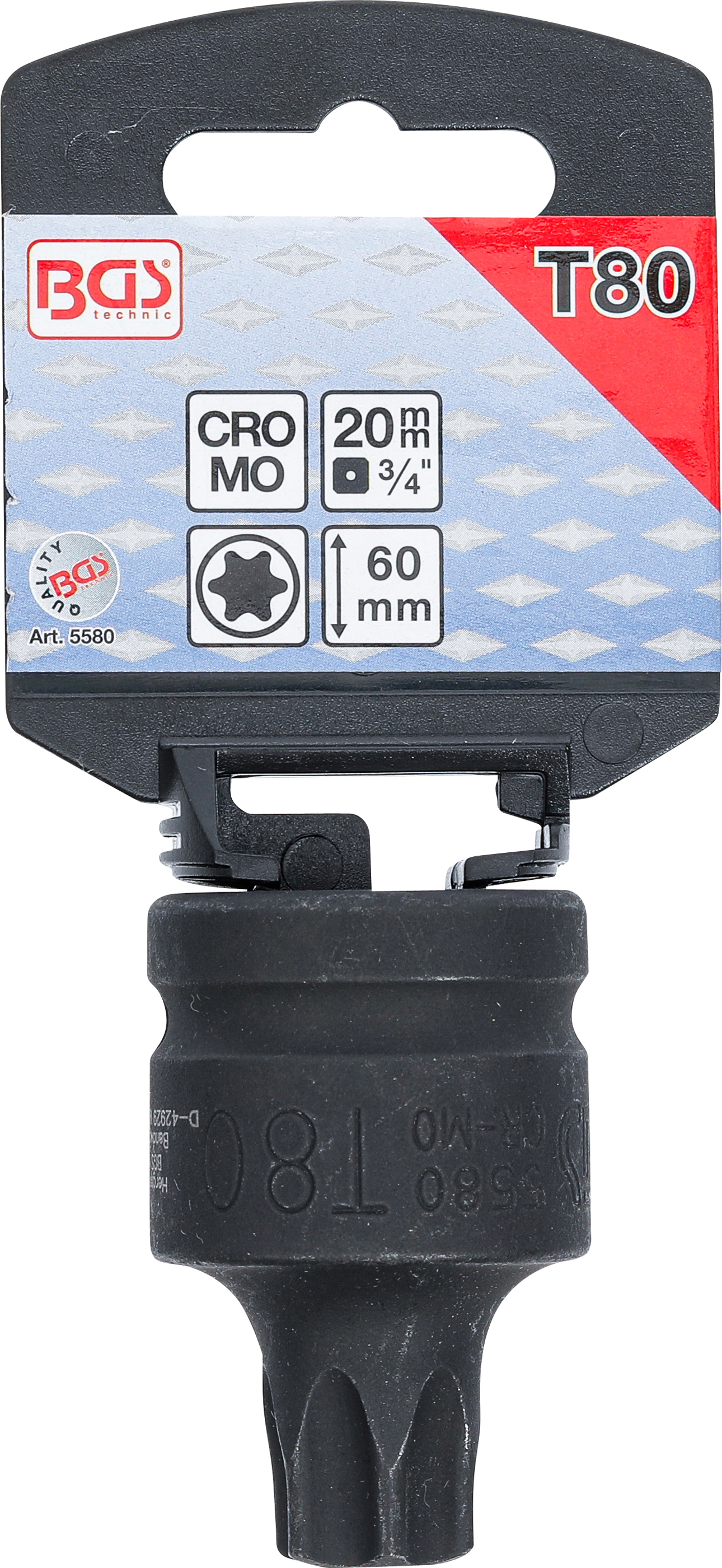 BGS Kraft-Bit-Einsatz | Länge 60 mm | Antrieb Innenvierkant 20 mm (3/4") | T-Profil (für Torx) T80