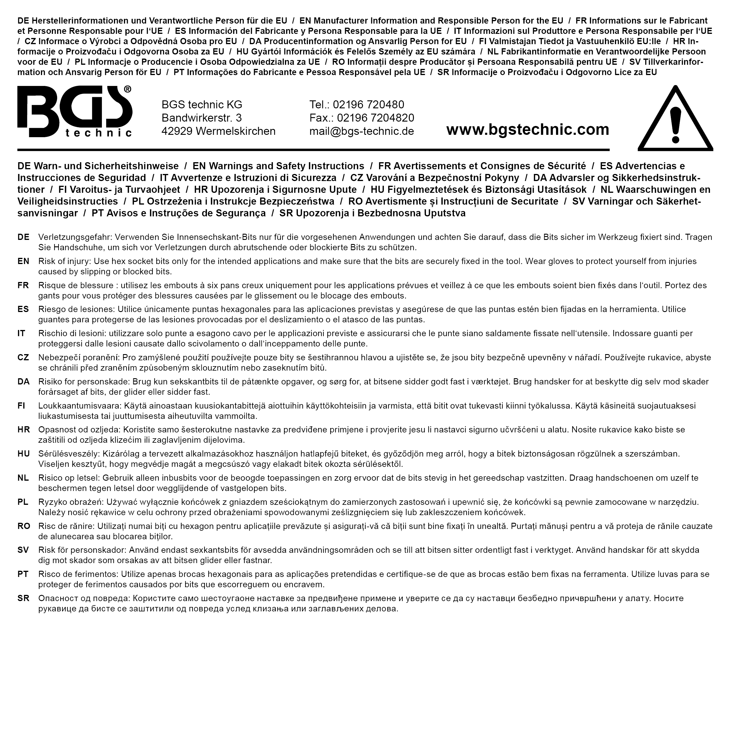 BGS Bit-Einsatz | Länge 55 mm | Antrieb Innenvierkant 12,5 mm (1/2") | Innensechskant 15/32"