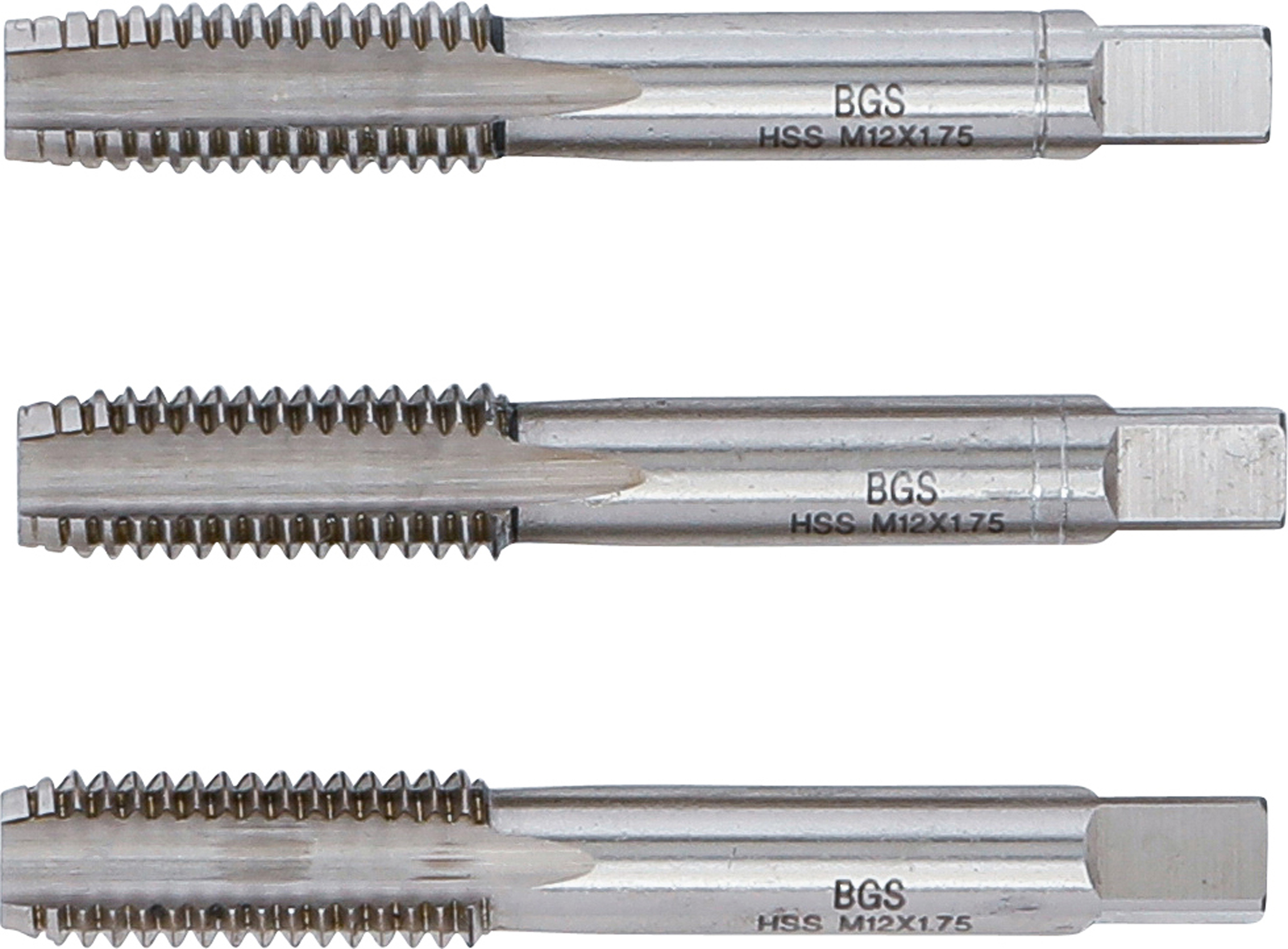 BGS Gewindebohrer-Satz | Vor-, Mittel- und Fertigschneider | HSS-G | M12 x 1,75 | 3-tlg.