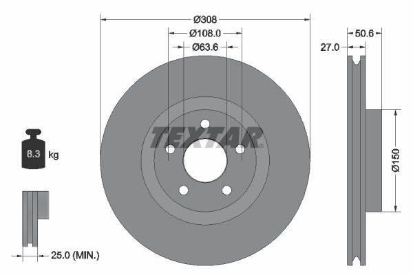 Bremsscheibe “TEXTAR innenbelüftet , 308 mm, 27 mm”