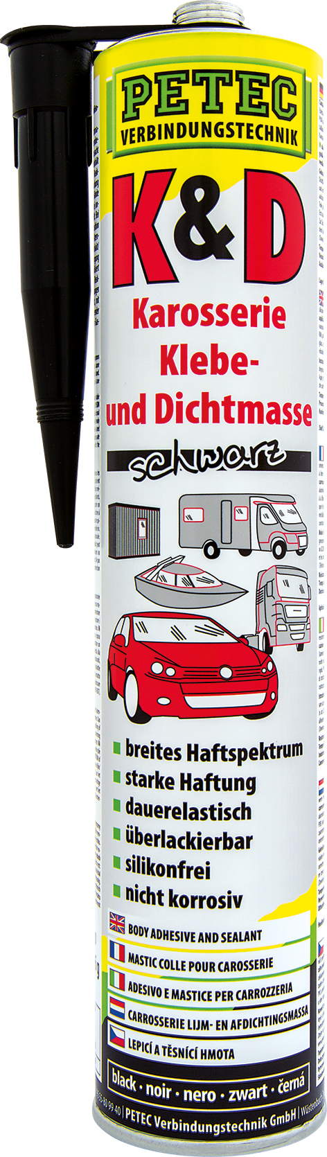 Petec K&D Karosserie Klebe- und Dichtmasse schwarz 310 ml